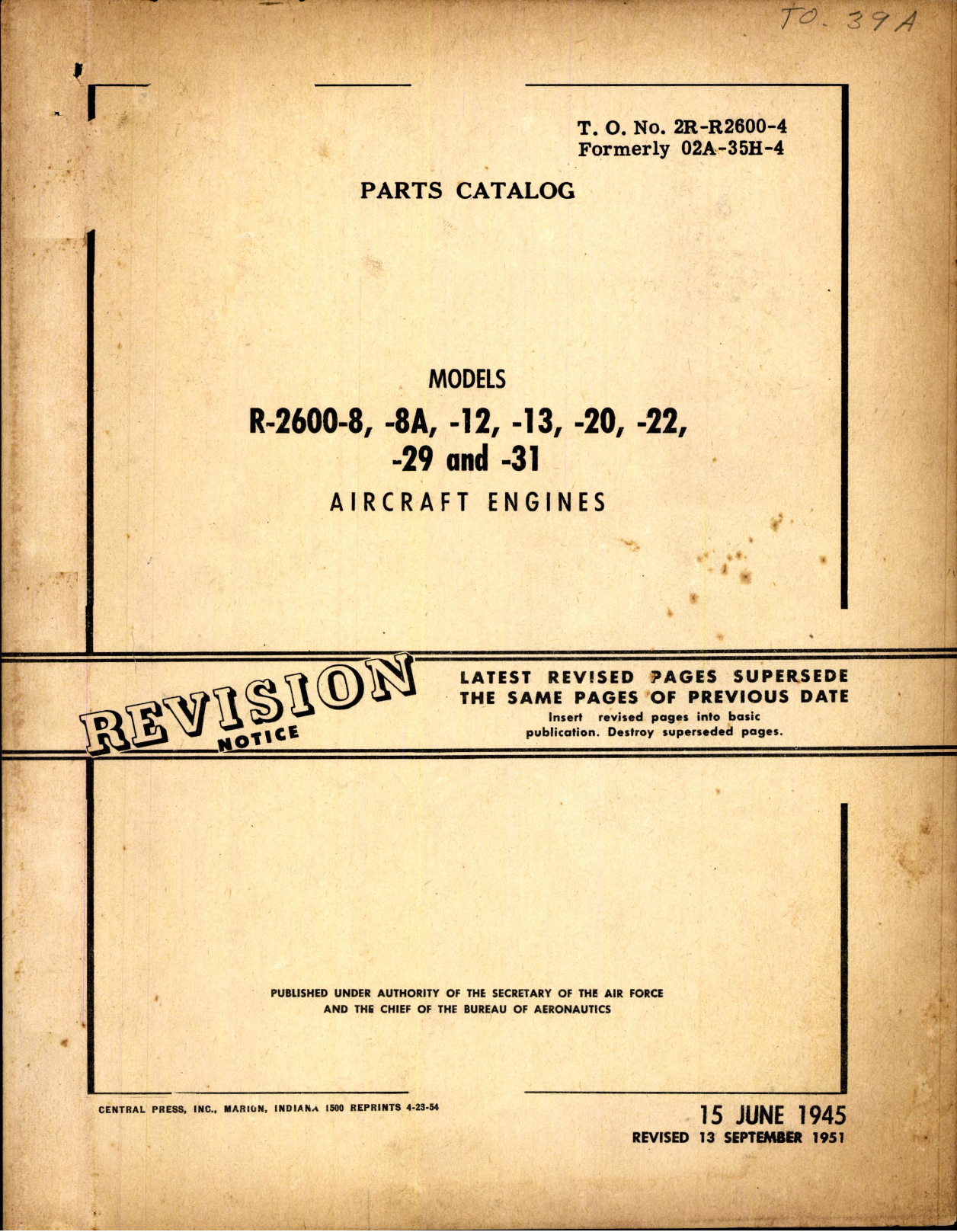 Sample page 1 from AirCorps Library document: Parts Catalog for R-2600 Engine Series