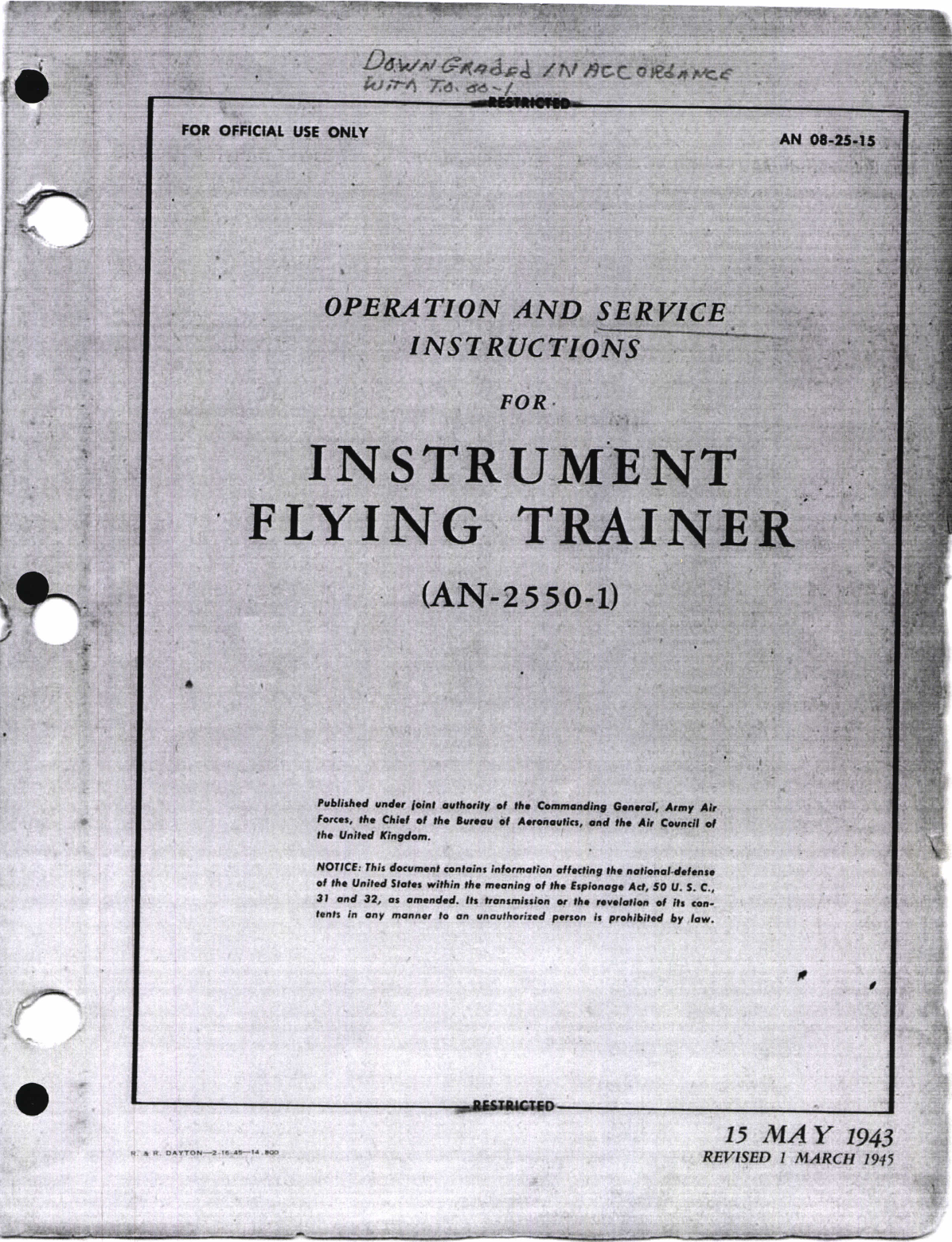 Sample page 1 from AirCorps Library document: Operation and Service Instructions for Instrument Flying Trainer (AN-2550-1)