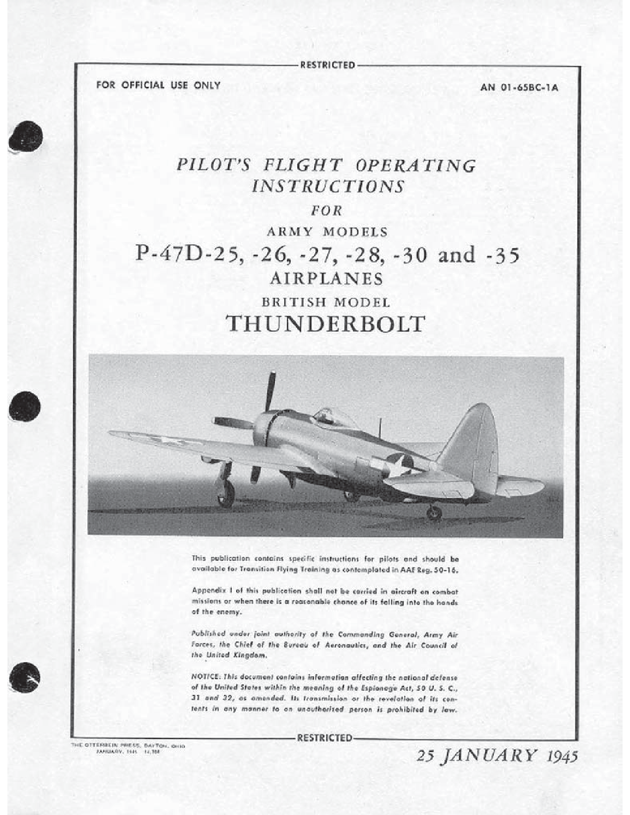 Sample page 1 from AirCorps Library document: Pilot's Flight Operating Instructions - P-47D