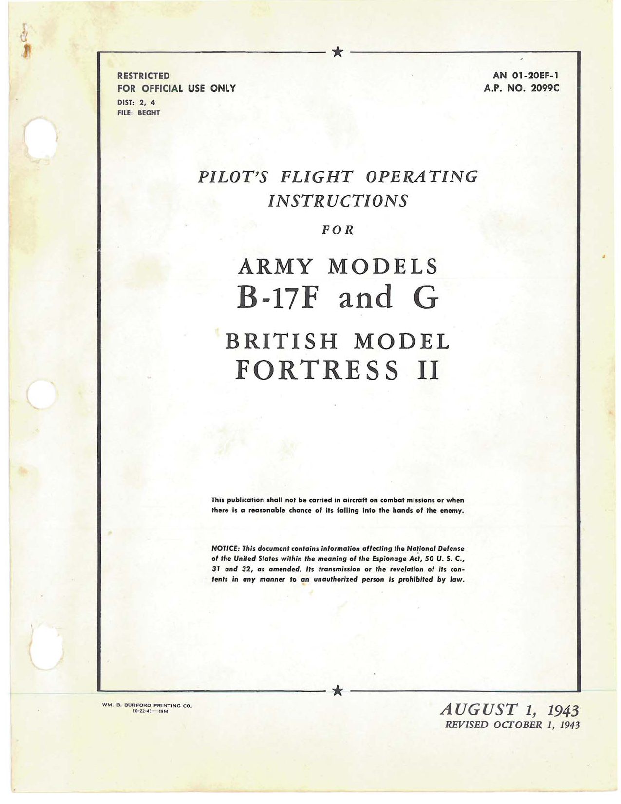 Sample page 1 from AirCorps Library document: Pilot Flight Operating Instructions - B-17F, B-17G