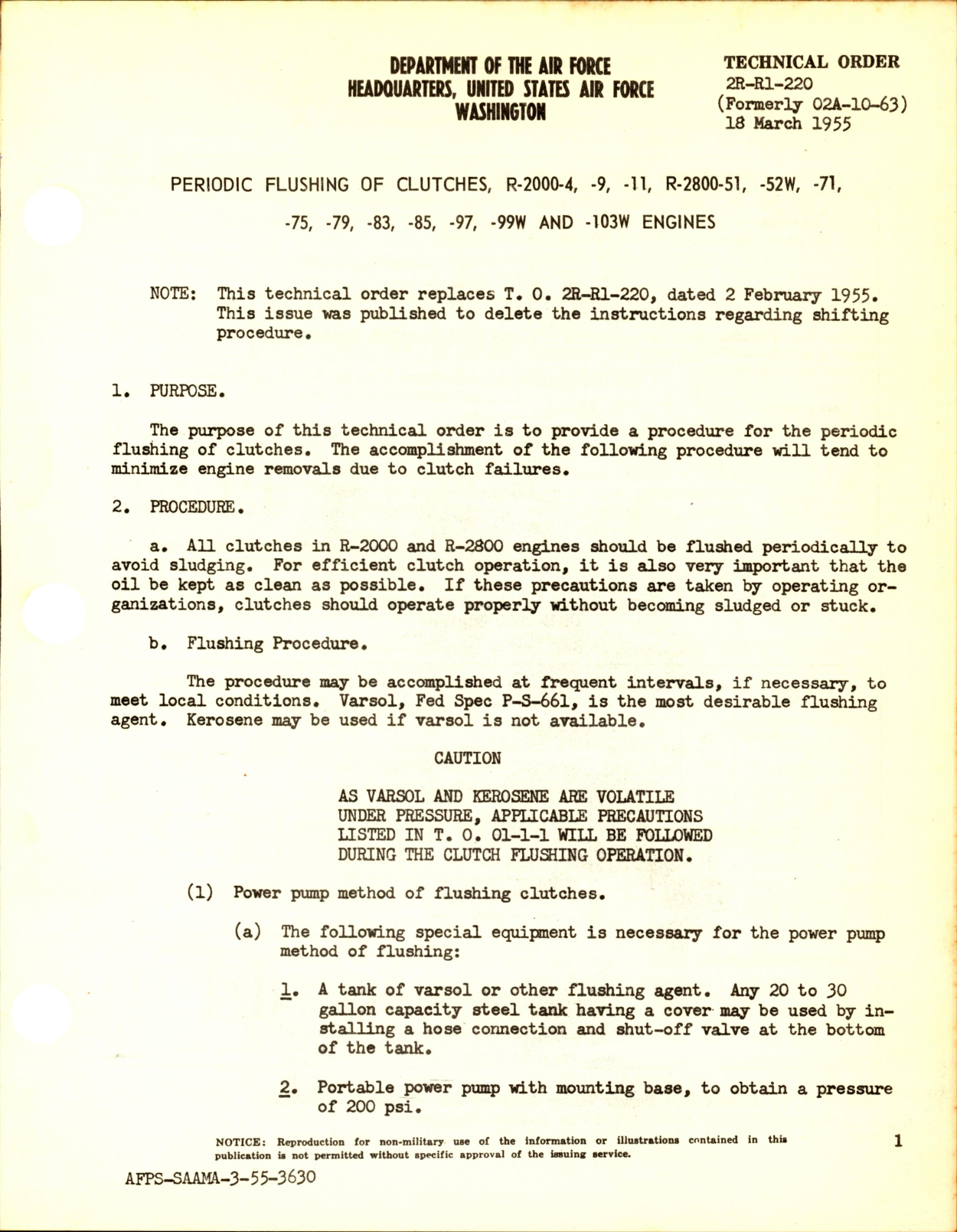 Sample page 1 from AirCorps Library document: Periodic Flushing of Clutches for R-2000 and R-2800 Engines