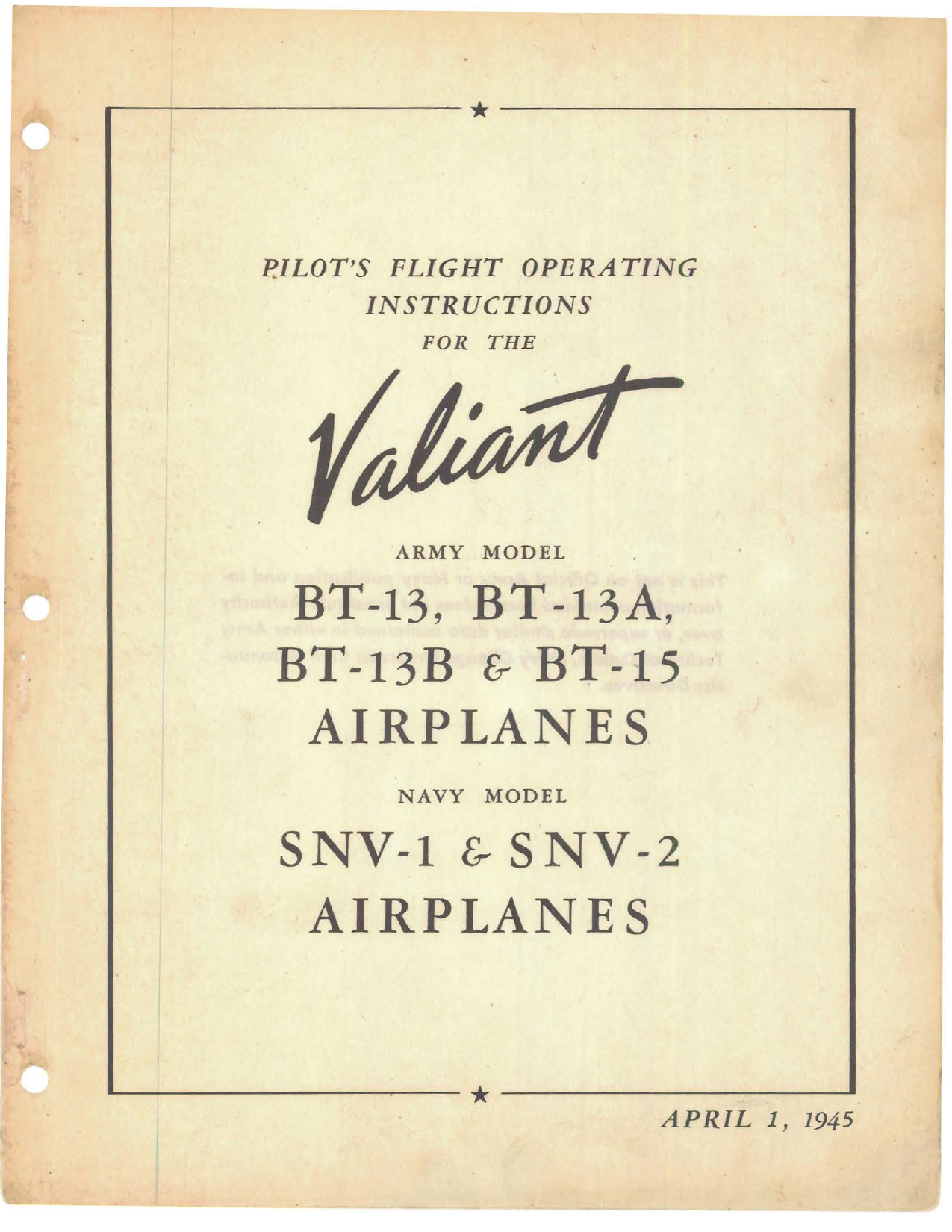 Sample page 1 from AirCorps Library document: Pilot Flight Operating Instructions - BT-13