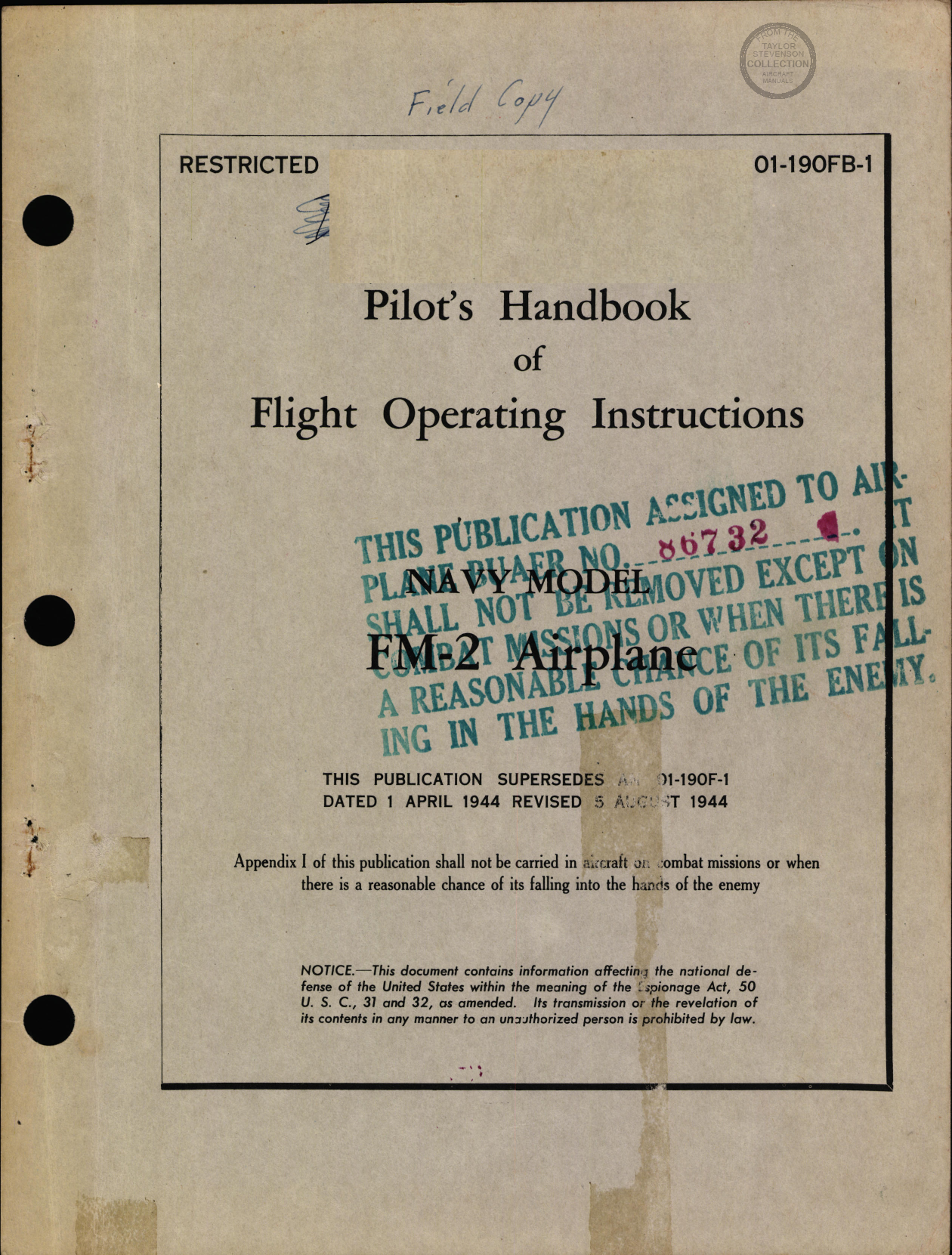 Sample page 1 from AirCorps Library document: Pilots Flight Operating Instructions - FM-2 Wildcat