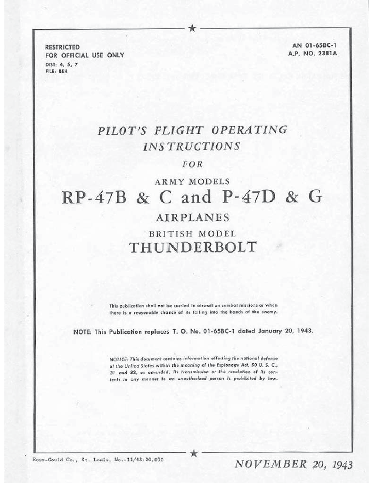 Sample page 1 from AirCorps Library document: Pilot's Flight Operating Instructions - P-47B, P-47C, P-47D, P-47G