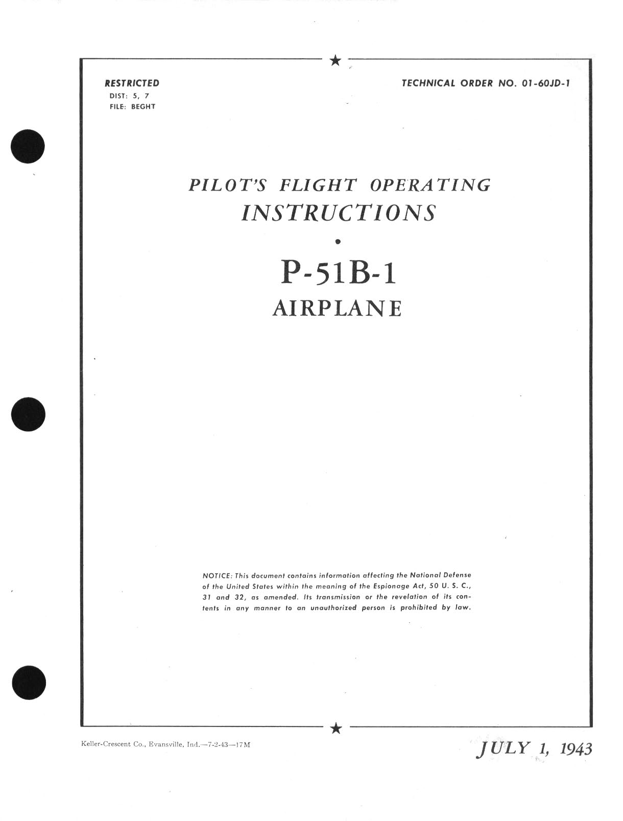 Sample page 1 from AirCorps Library document: Pilot's Flight Operating Instructions P-51B-1 Airplane