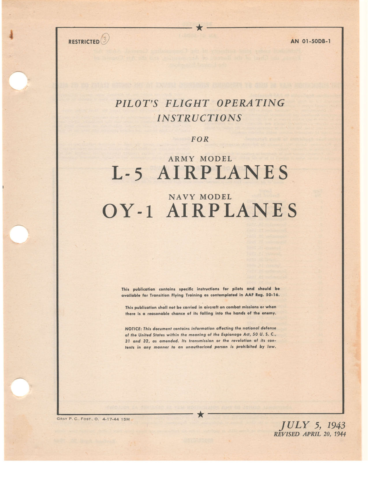 Sample page 1 from AirCorps Library document: Pilot Flight Operating Instructions - L-5, OY-1