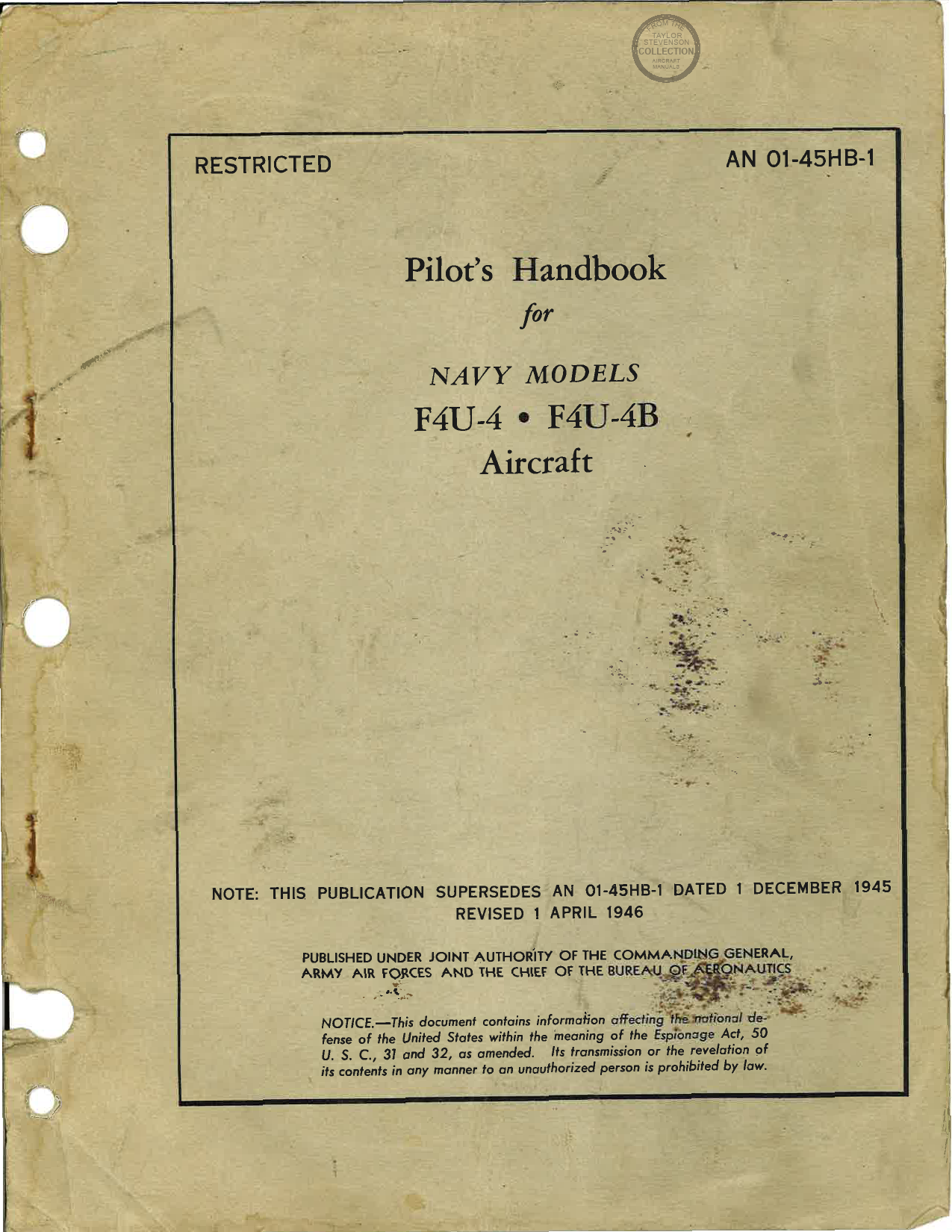 Sample page 1 from AirCorps Library document: Pilot's Handbook - Corsair - F4U-4 F4U-4B