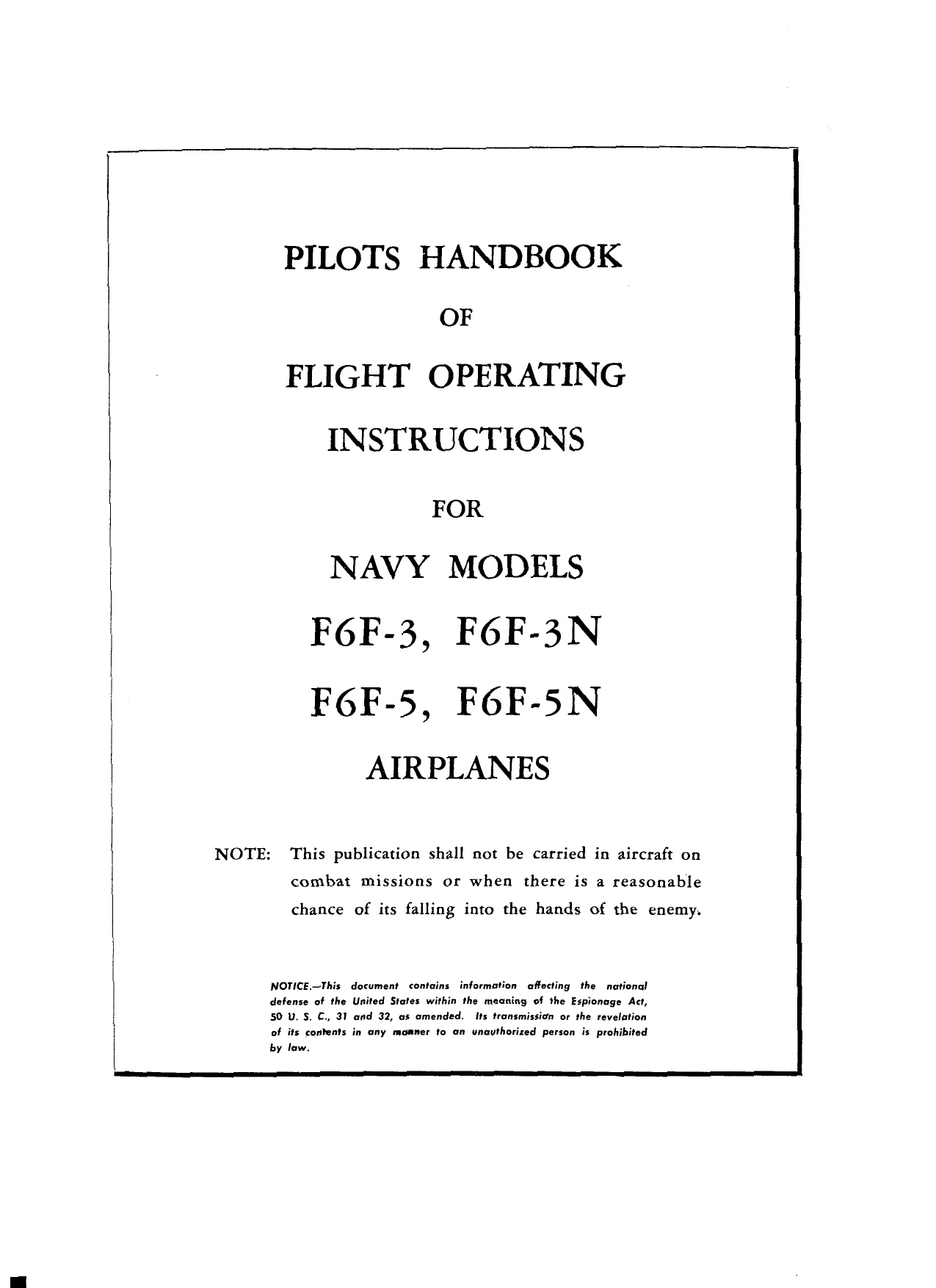 Sample page 1 from AirCorps Library document: Pilot's Handbook - F6F-3, -3N, -5, -5N