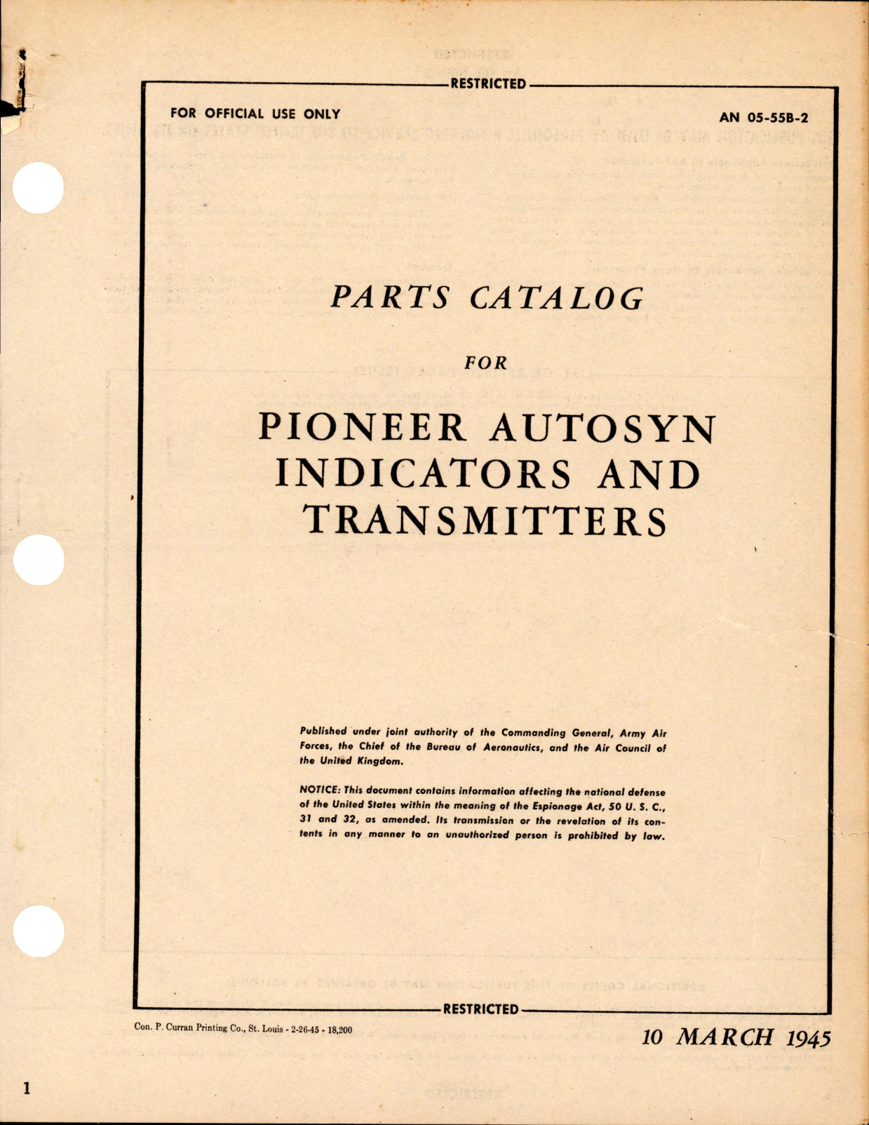 Sample page 1 from AirCorps Library document: Pioneer Autosyn Indicators and Transmitters