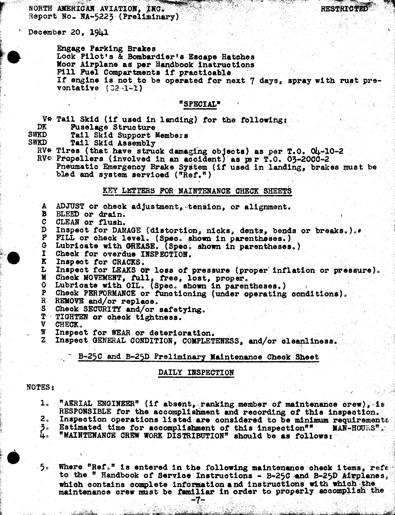 Sample page 7 from AirCorps Library document: Preliminary Maintenance Check Sheet B-25C, B-25D