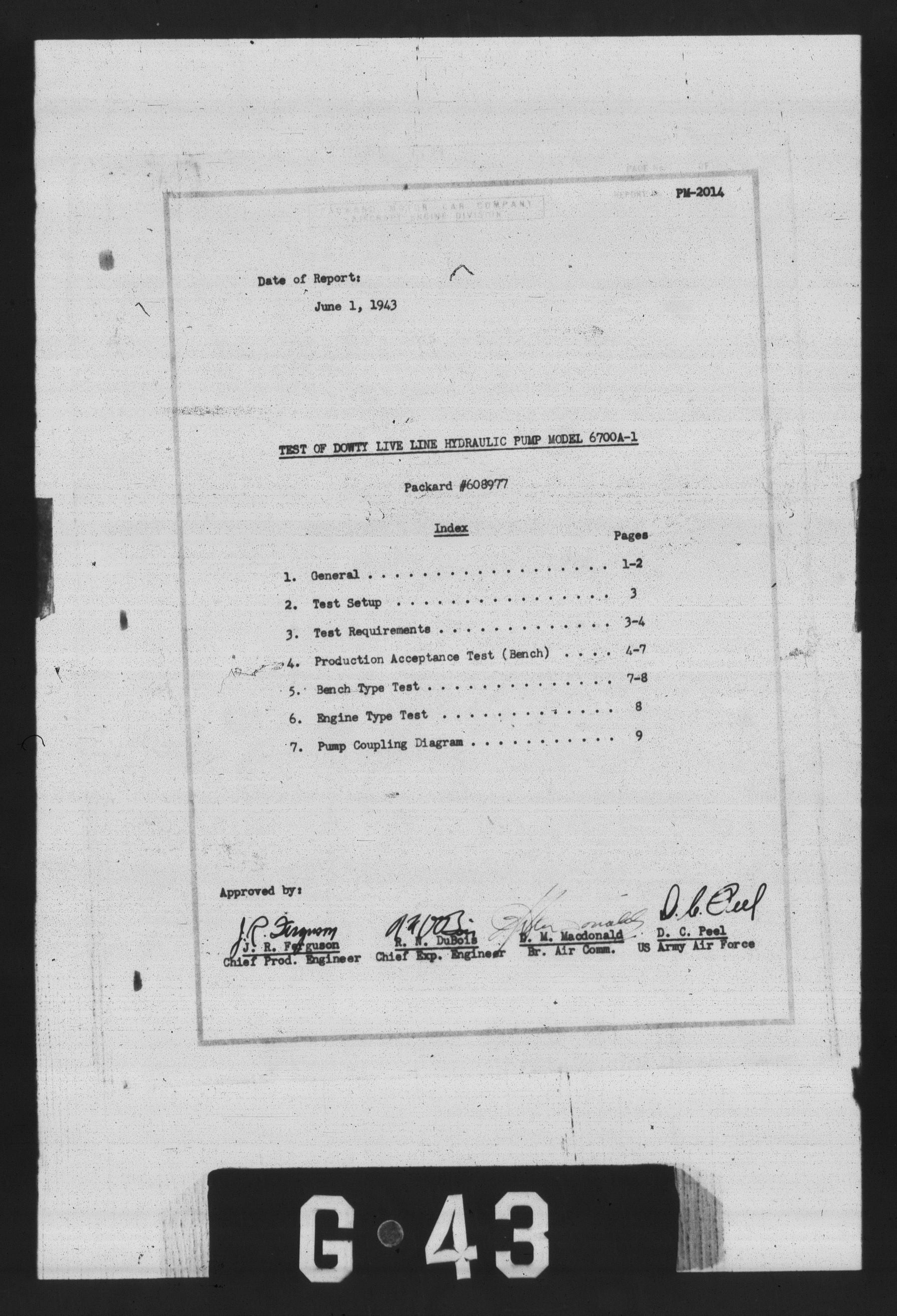 Sample page 1 from AirCorps Library document: Test of Dowty Live Line Hydraulic Pump Model 6700A-1