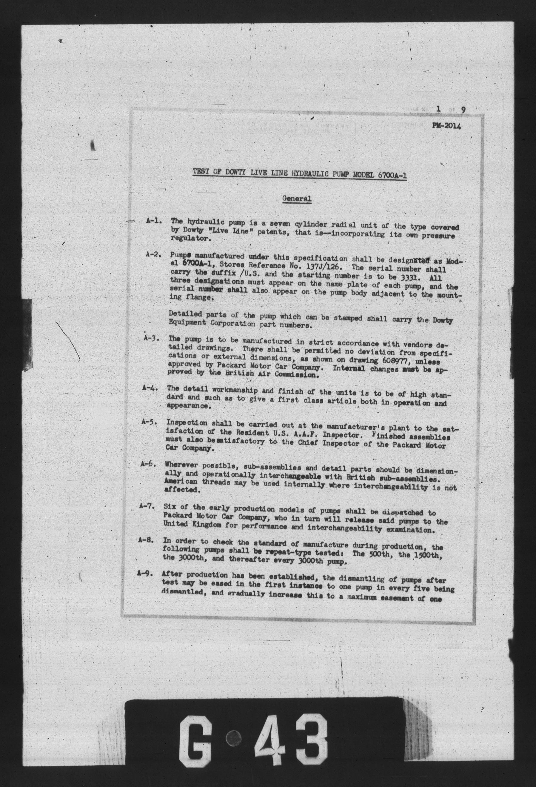 Sample page 2 from AirCorps Library document: Test of Dowty Live Line Hydraulic Pump Model 6700A-1