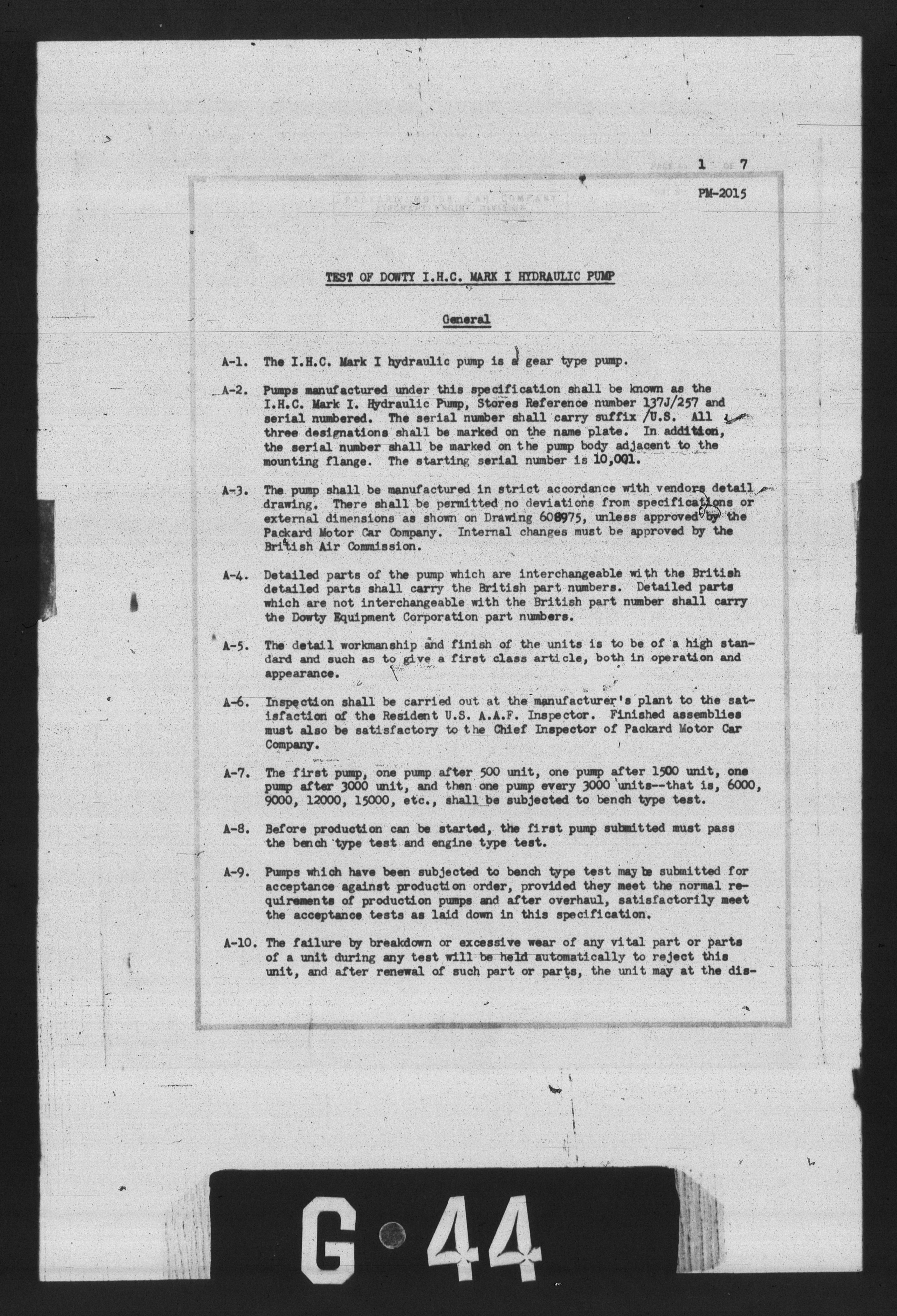 Sample page 2 from AirCorps Library document: Test of Dowty I.H.C. Mark I Hydraulic Pump