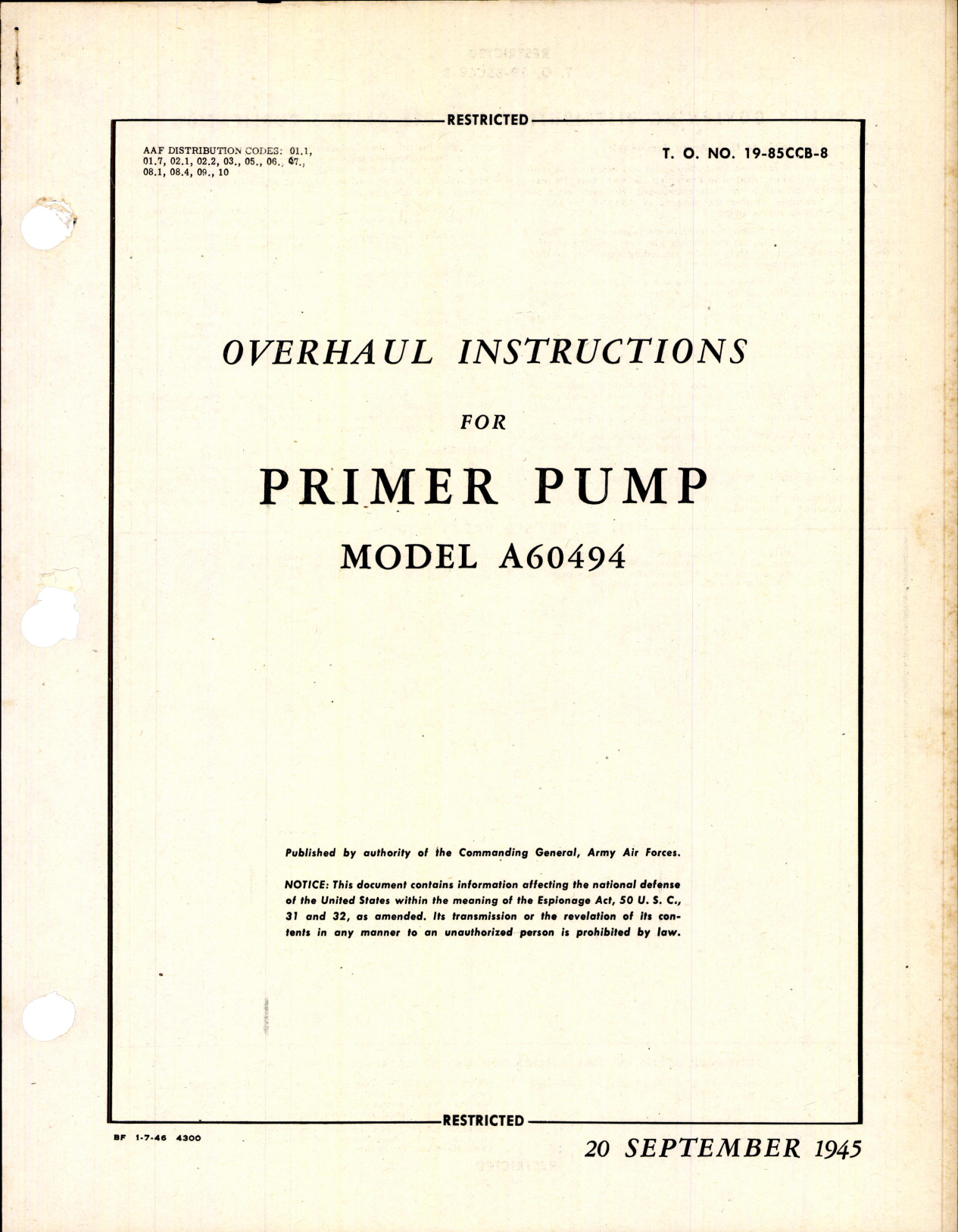 Sample page 1 from AirCorps Library document: Overhaul Instructions for Primer Pump 