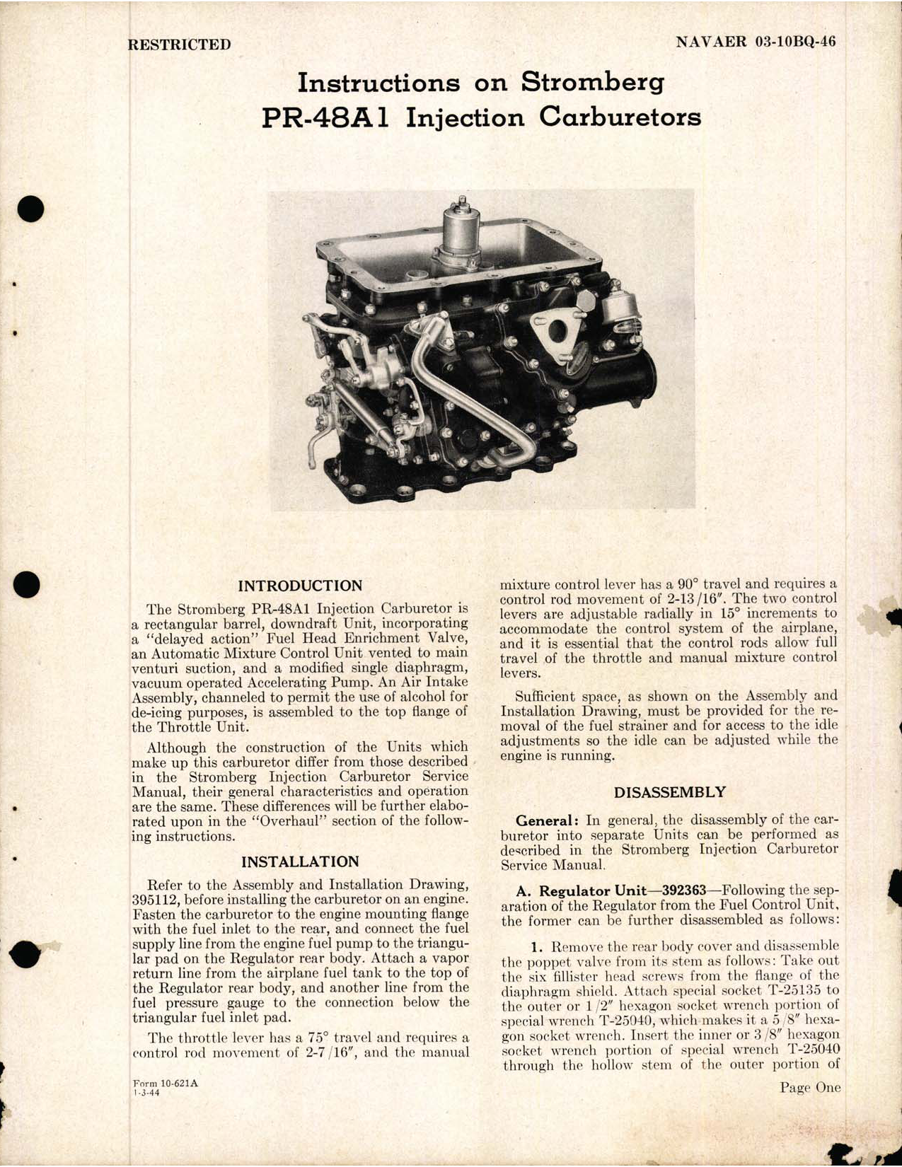 Sample page  3 from AirCorps Library document: PR-48A1 Injection Carburetors Instructions - 03-10BQ-46