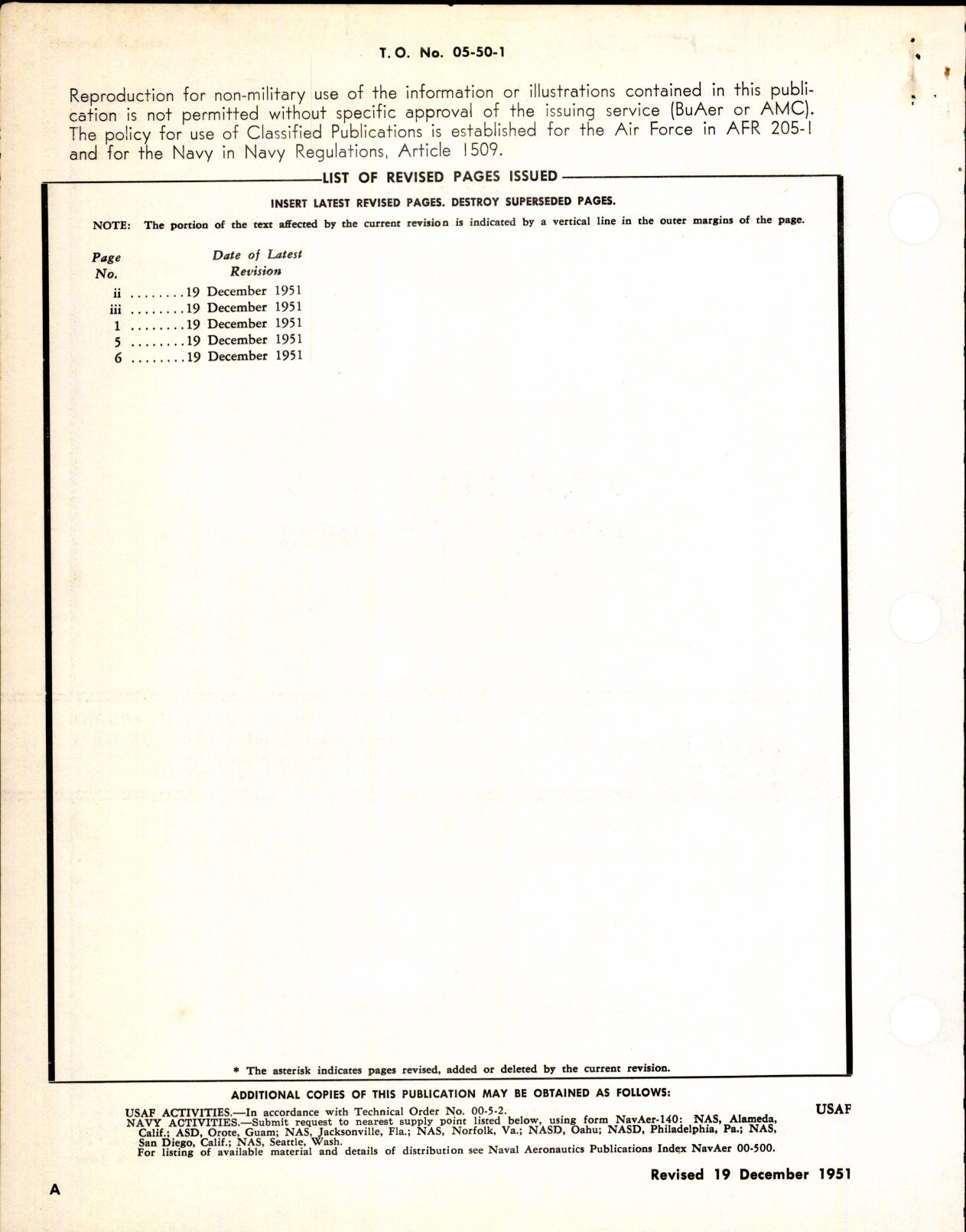 Sample page 2 from AirCorps Library document: T.O. No. 5F11-2-1, 05-50-1, Operation and Service Instructions, Pitot, Static, Pitot-Static Tubes, 19-Dec-1951