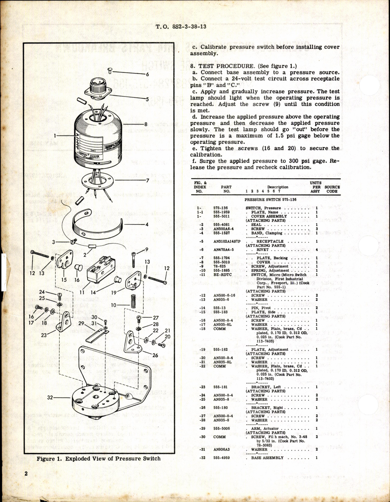 Sample page 2 from AirCorps Library document: Pressure Switch SN 3360 072837284-575-136