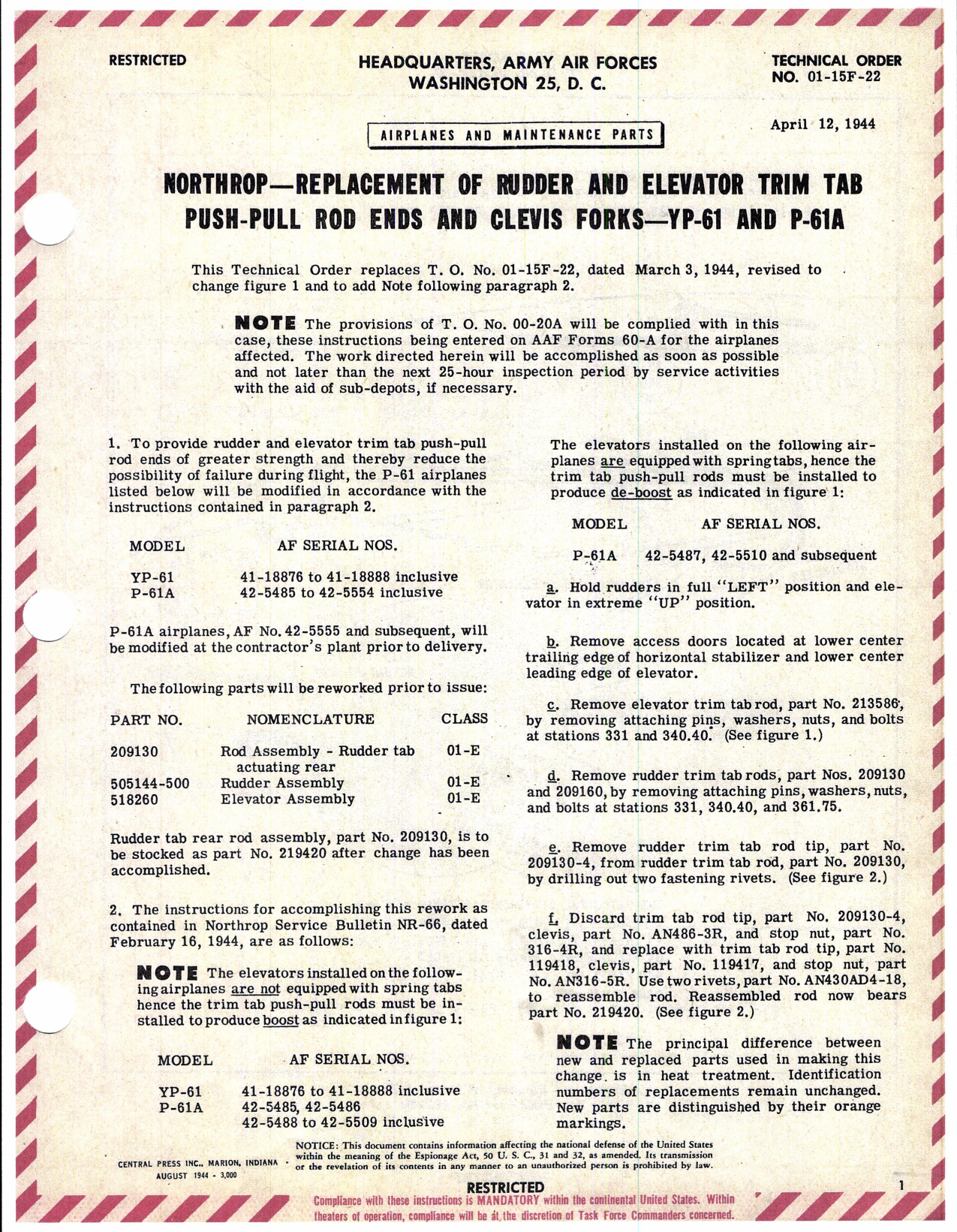 Sample page 1 from AirCorps Library document: Rudder & Elevator Trim Tab Push-Pull Rod Ends and Clevis Forks