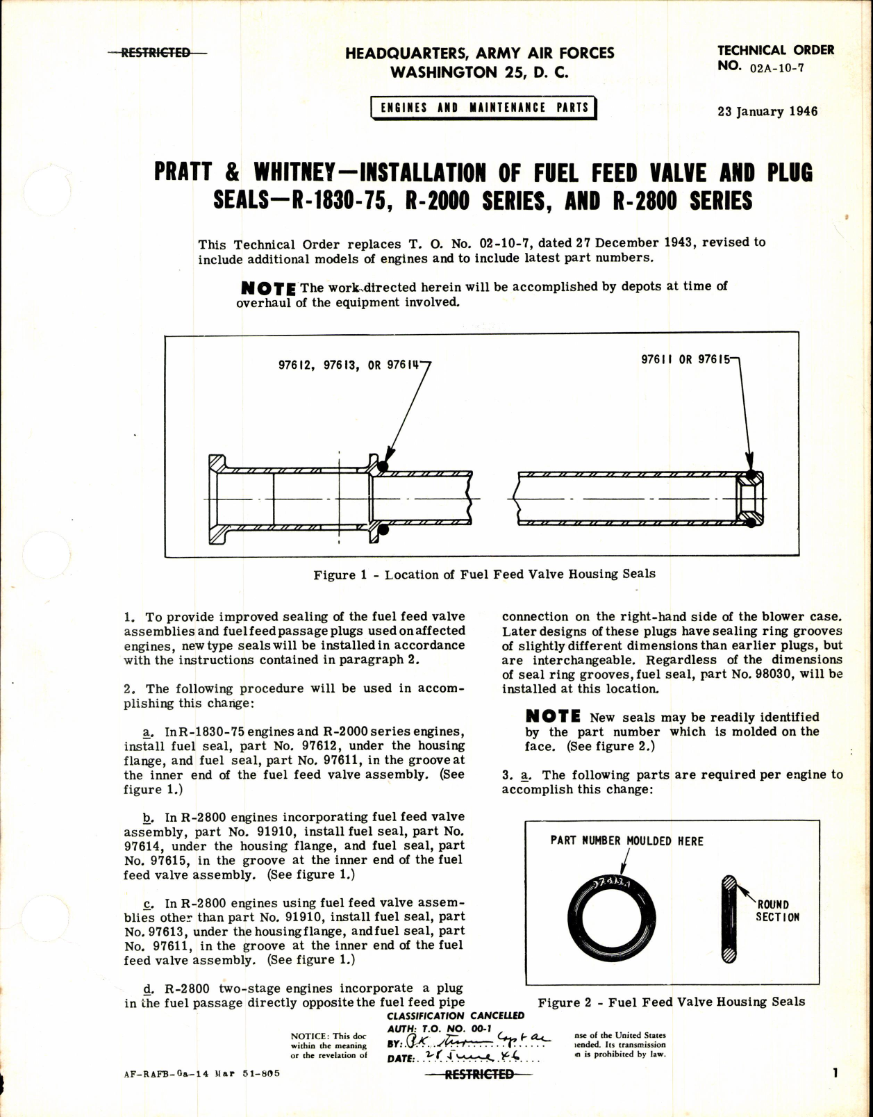 Sample page 1 from AirCorps Library document: Installation of Fuel Feed Valve and Plug Seals