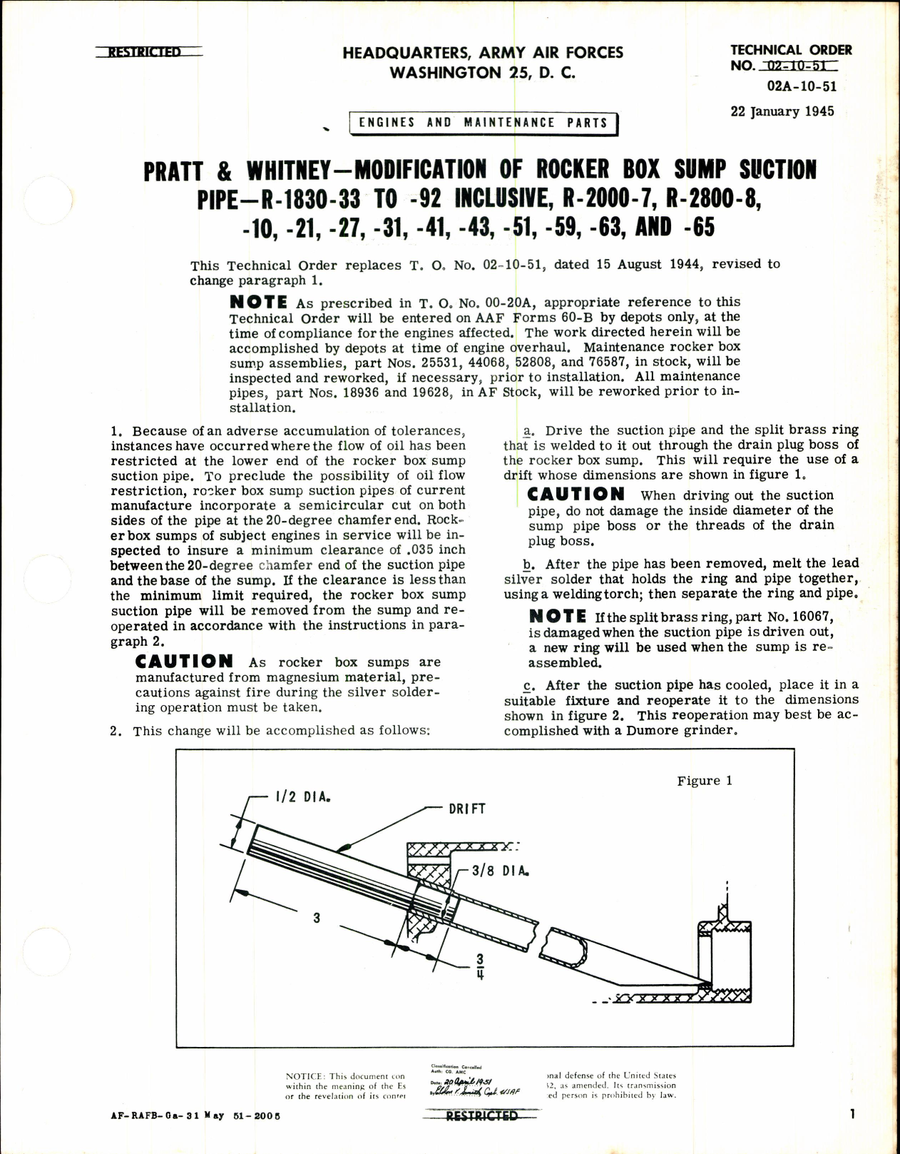 Sample page 1 from AirCorps Library document: Modification, Rocker Sump Suction Pipe for R-1830, R-2000 & R-2800