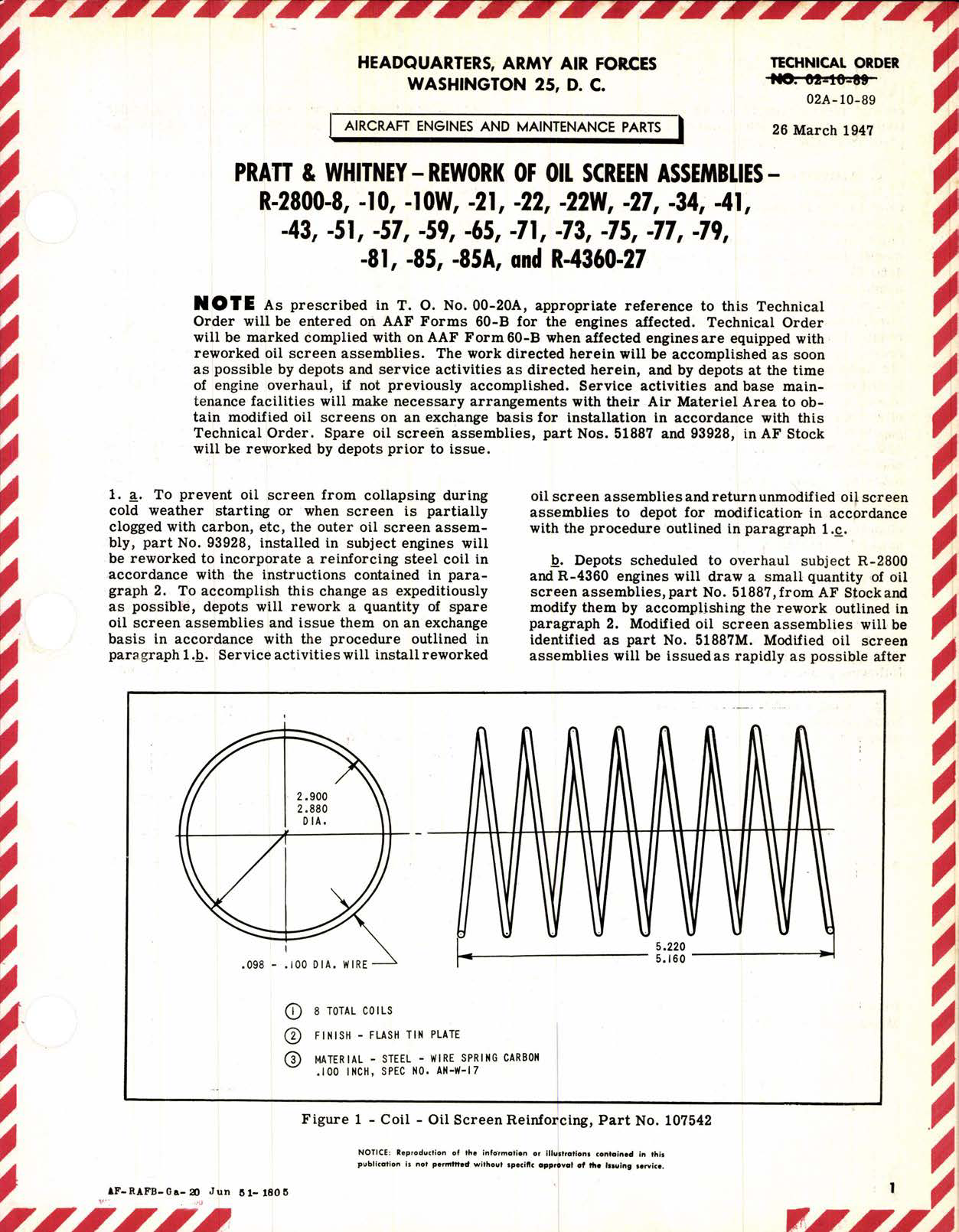 Sample page 1 from AirCorps Library document: Rework of Screen Assemblies for R-2800 and R-4360-27