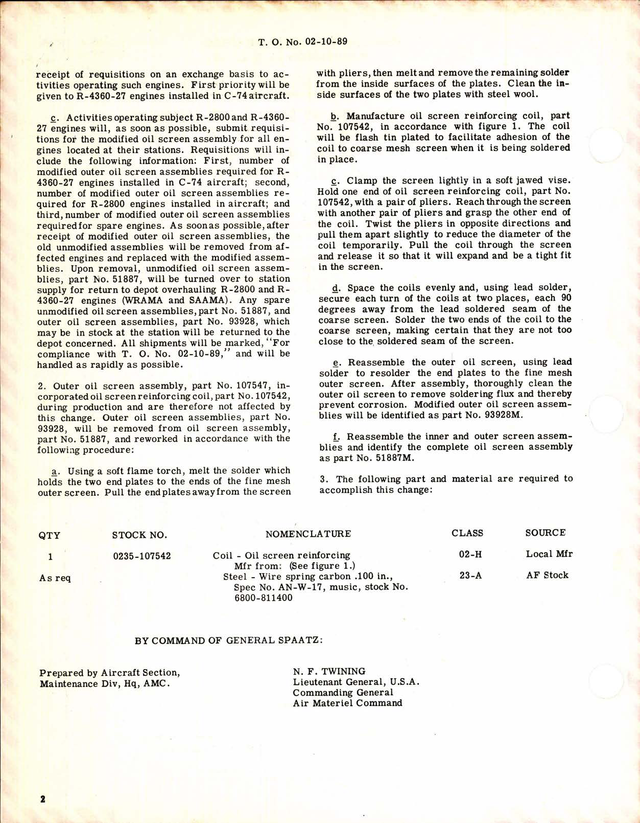 Sample page 2 from AirCorps Library document: Rework of Screen Assemblies for R-2800 and R-4360-27