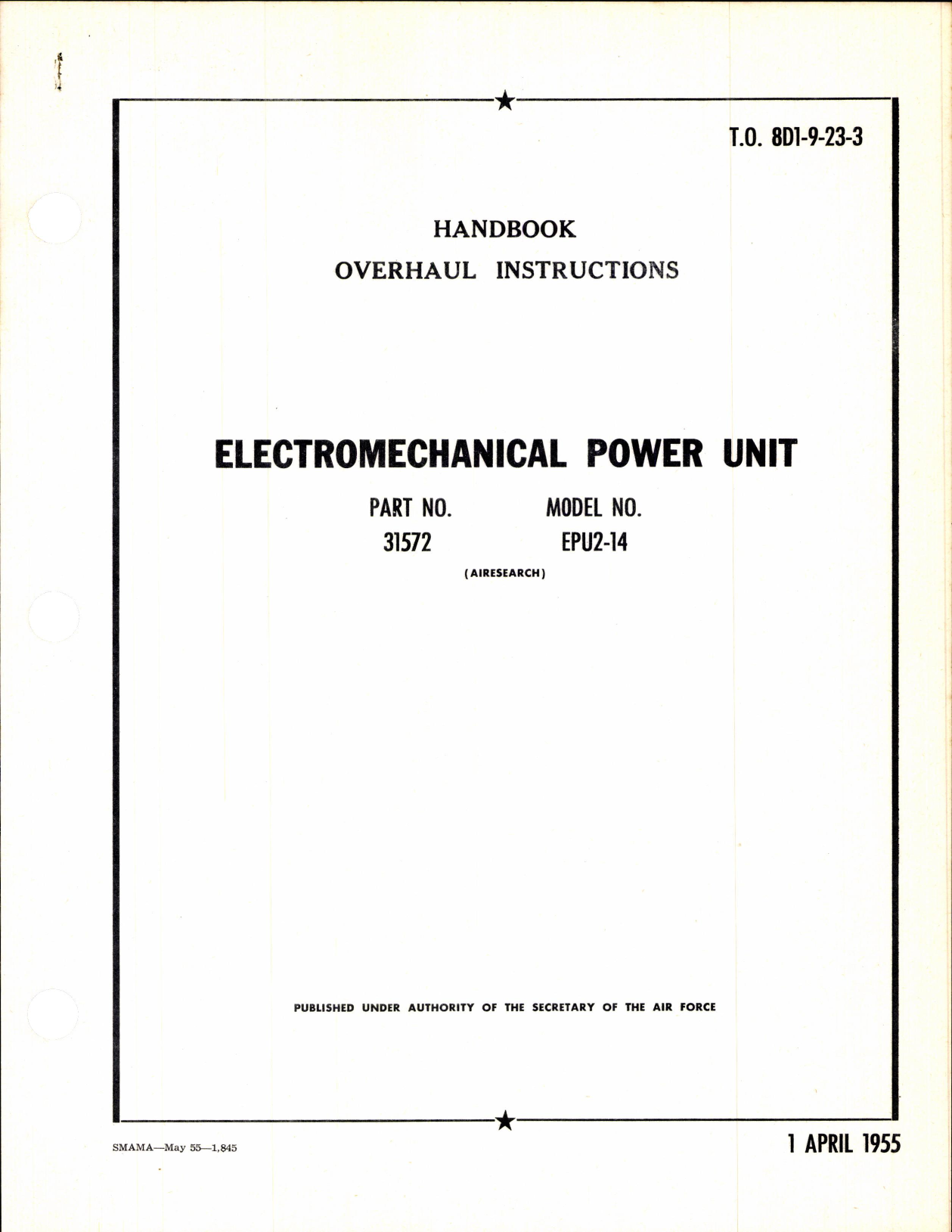Sample page 1 from AirCorps Library document: Overhaul Instructions Electromechanical Power Unit