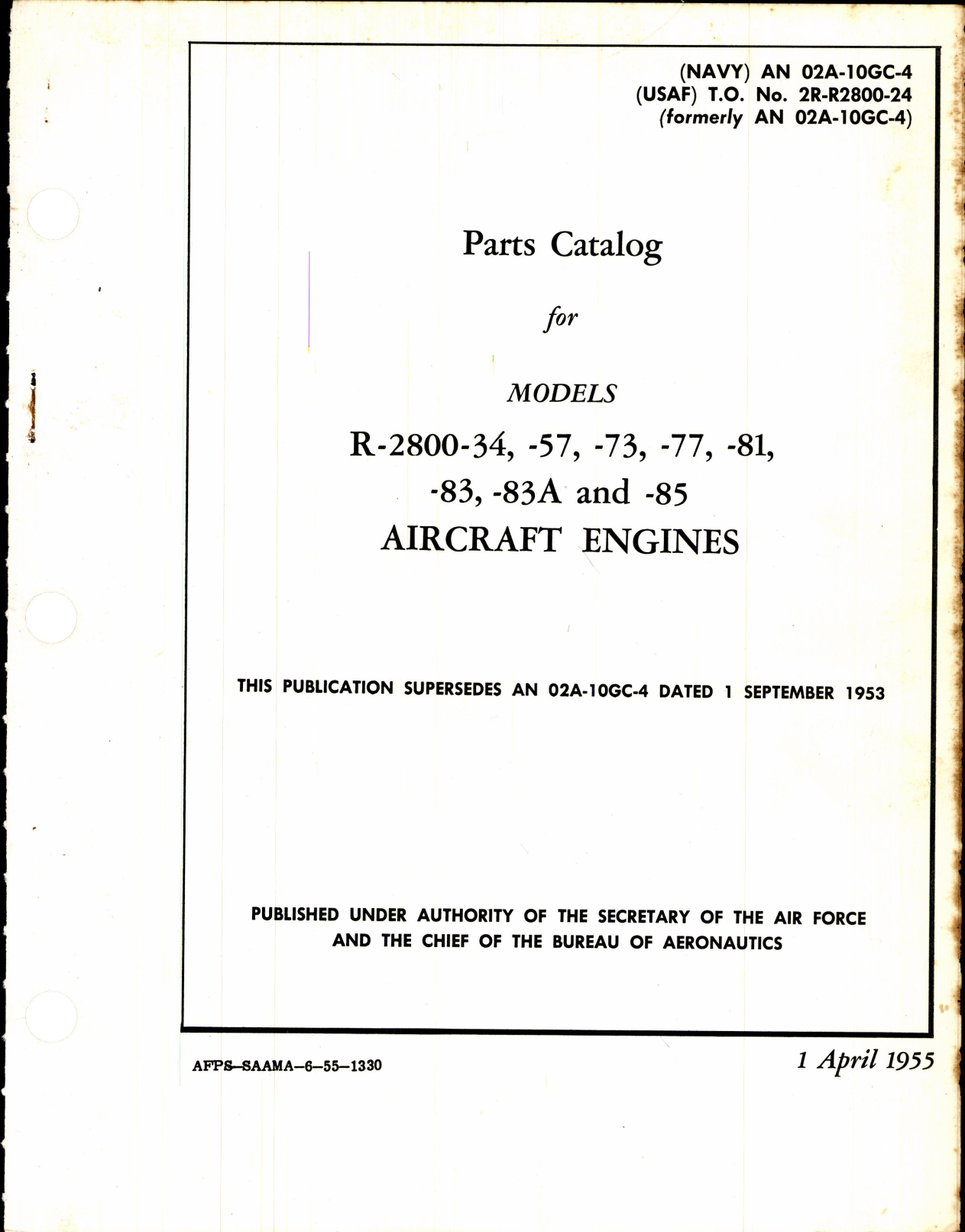 Sample page 1 from AirCorps Library document: Parts Catalog for Models R-2800-34