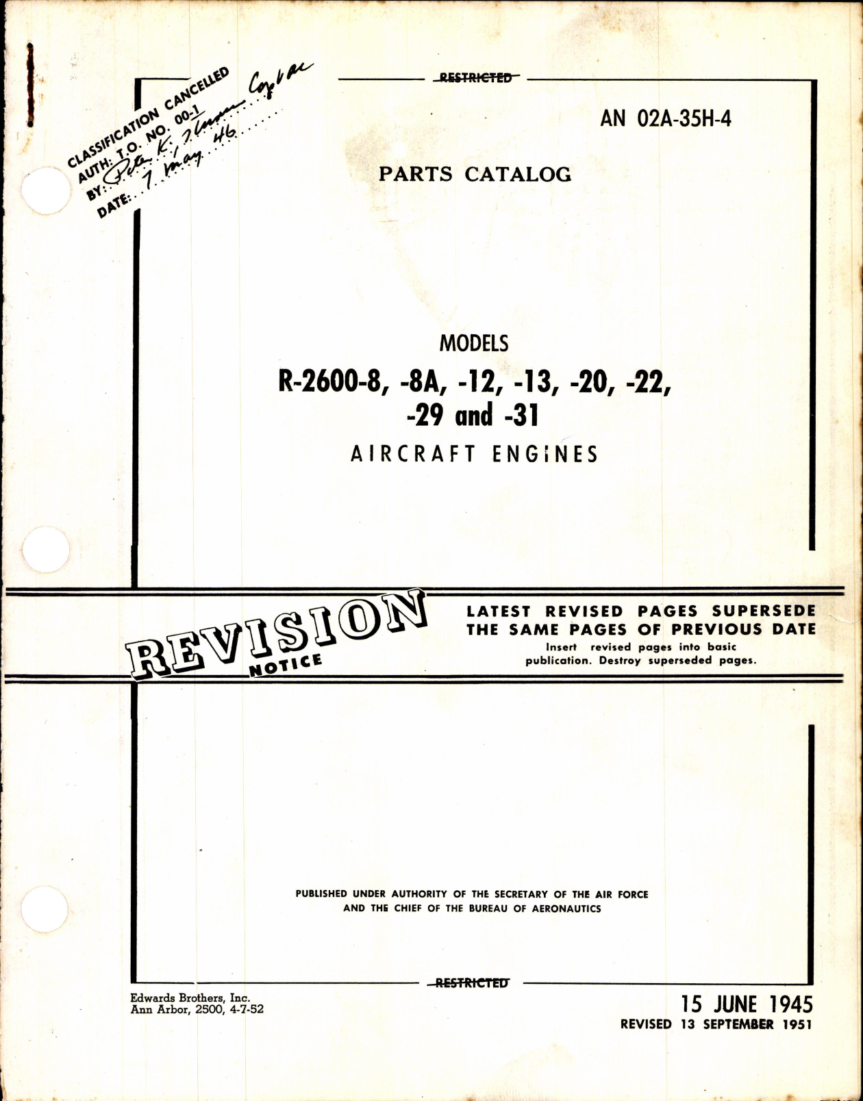 Sample page 1 from AirCorps Library document: Parts Catalog for Models R-2600-8