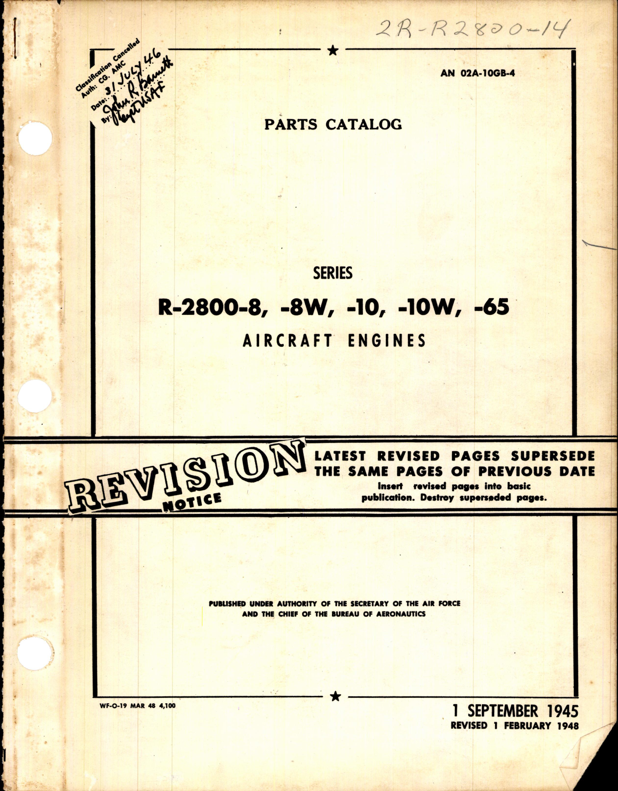 Sample page 1 from AirCorps Library document: Parts Catalog for R-2800-8, -8W, -10, -10W, and -65 Engines
