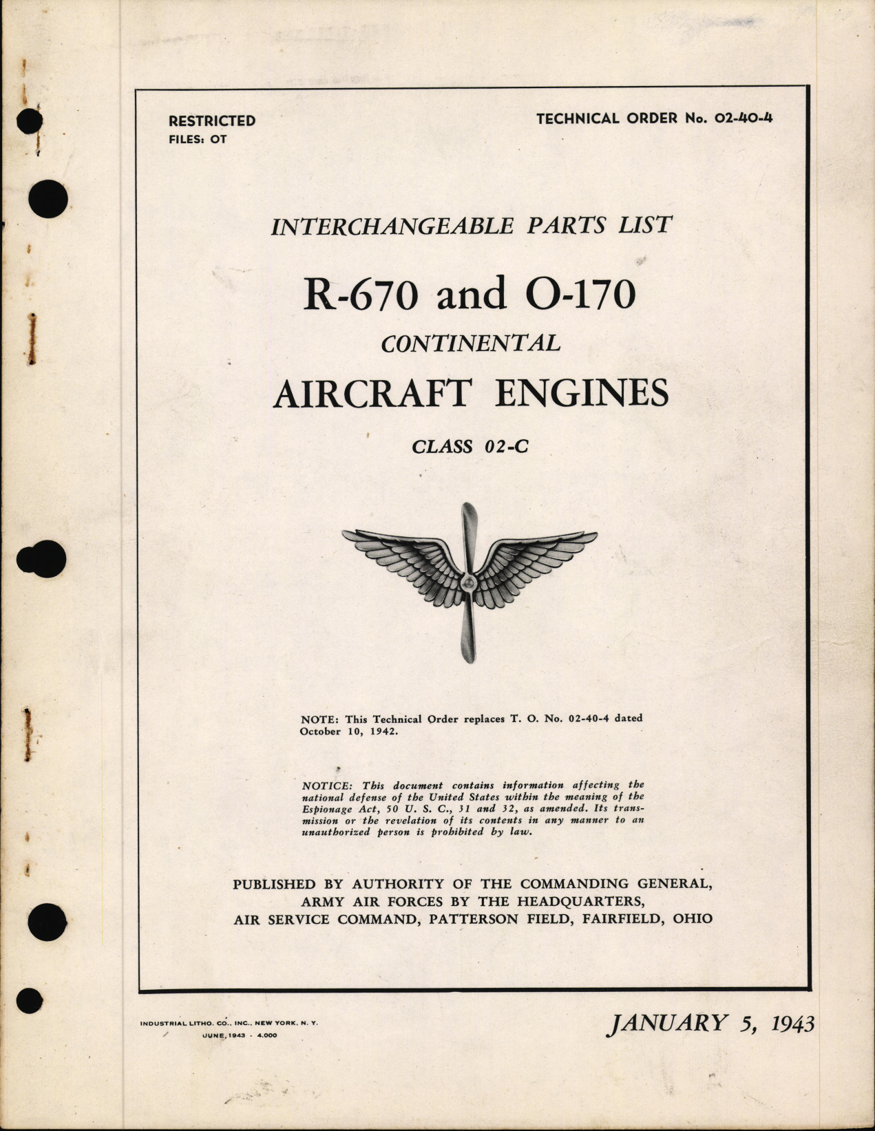 Sample page 1 from AirCorps Library document: R-670 & O-170 Interchangeable Parts List
