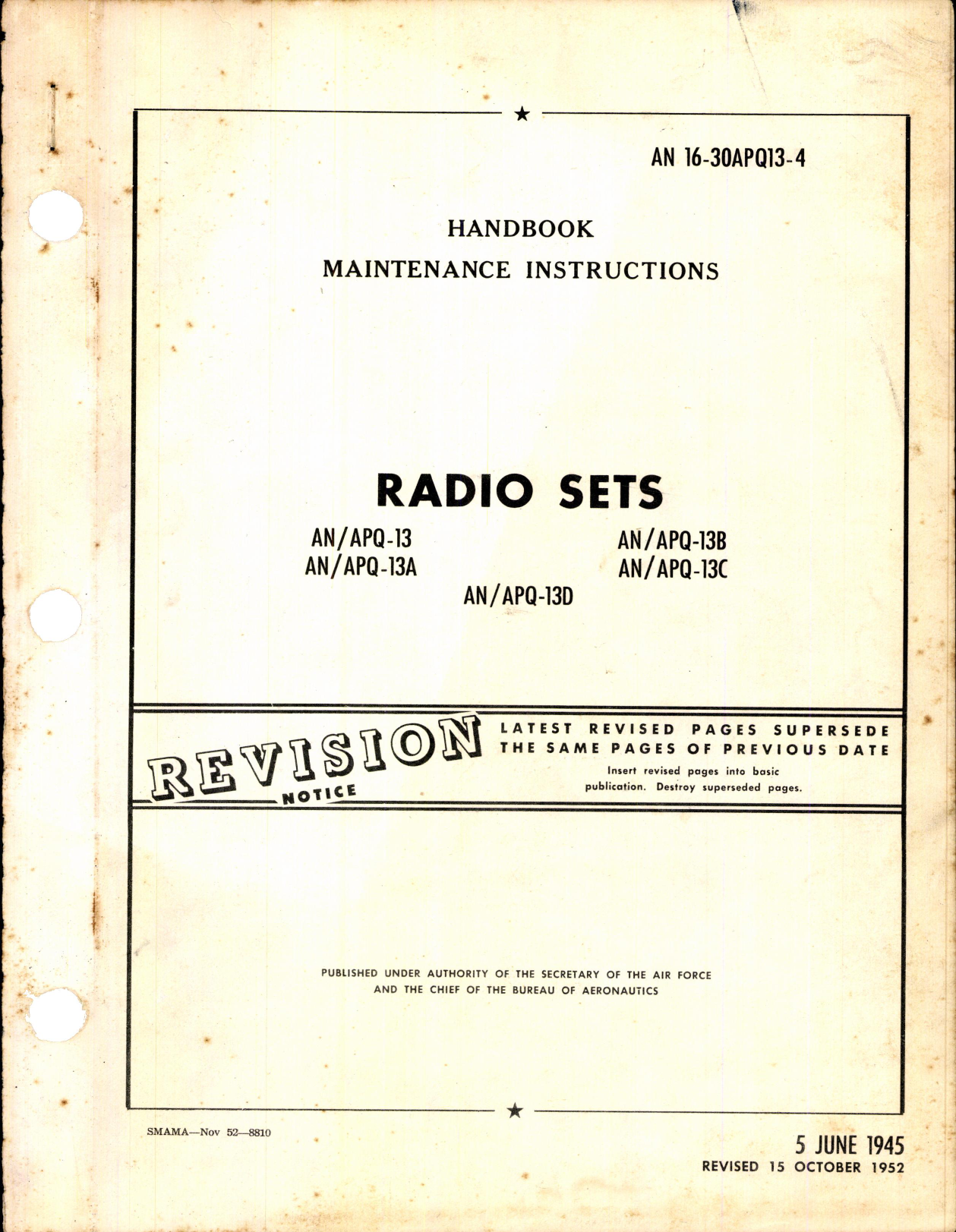 Sample page 1 from AirCorps Library document: Maintenance Instructions for Radio Sets AN and APQ-13
