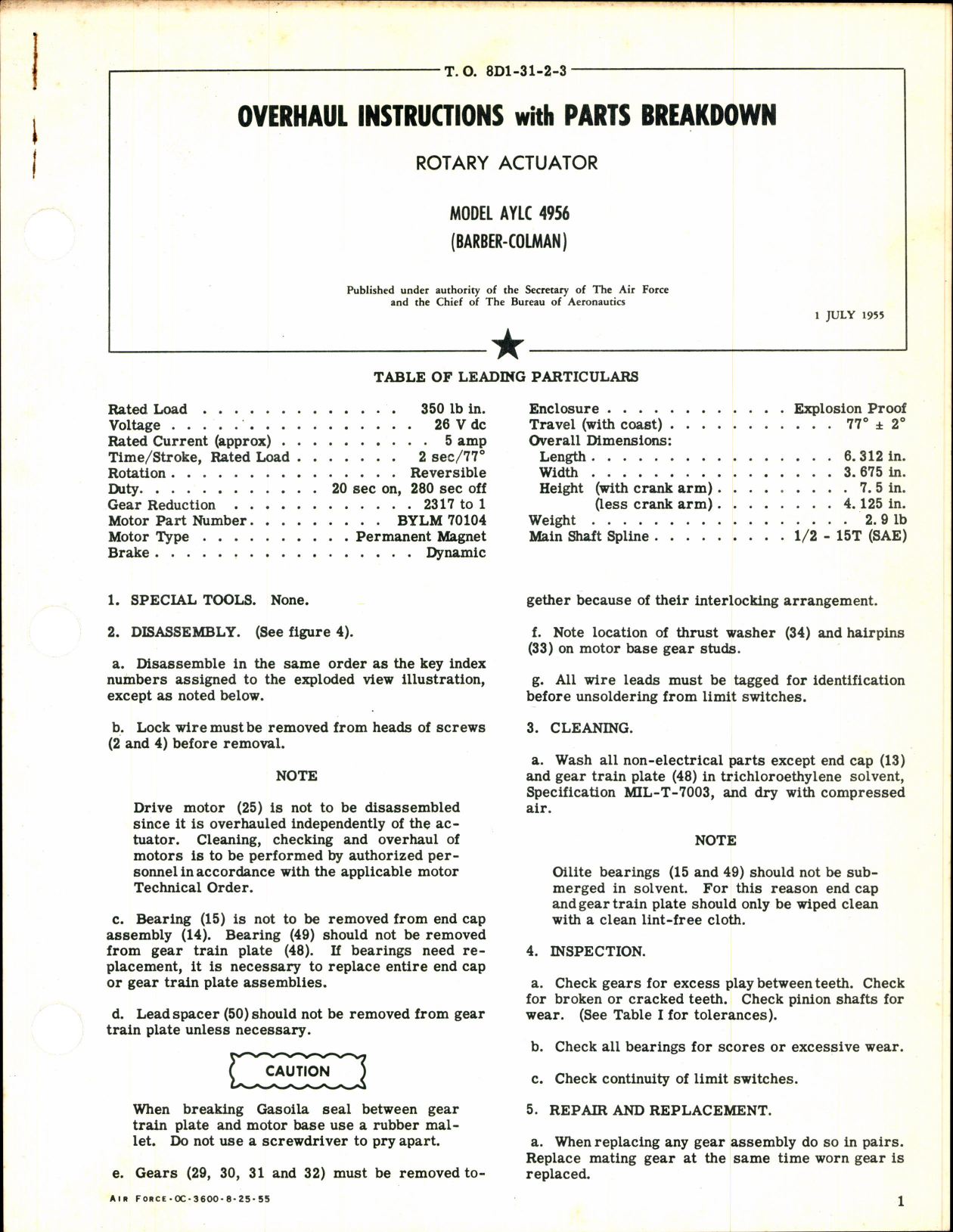 Sample page 1 from AirCorps Library document: Instructions w Parts Breakdown Rotary Actuator