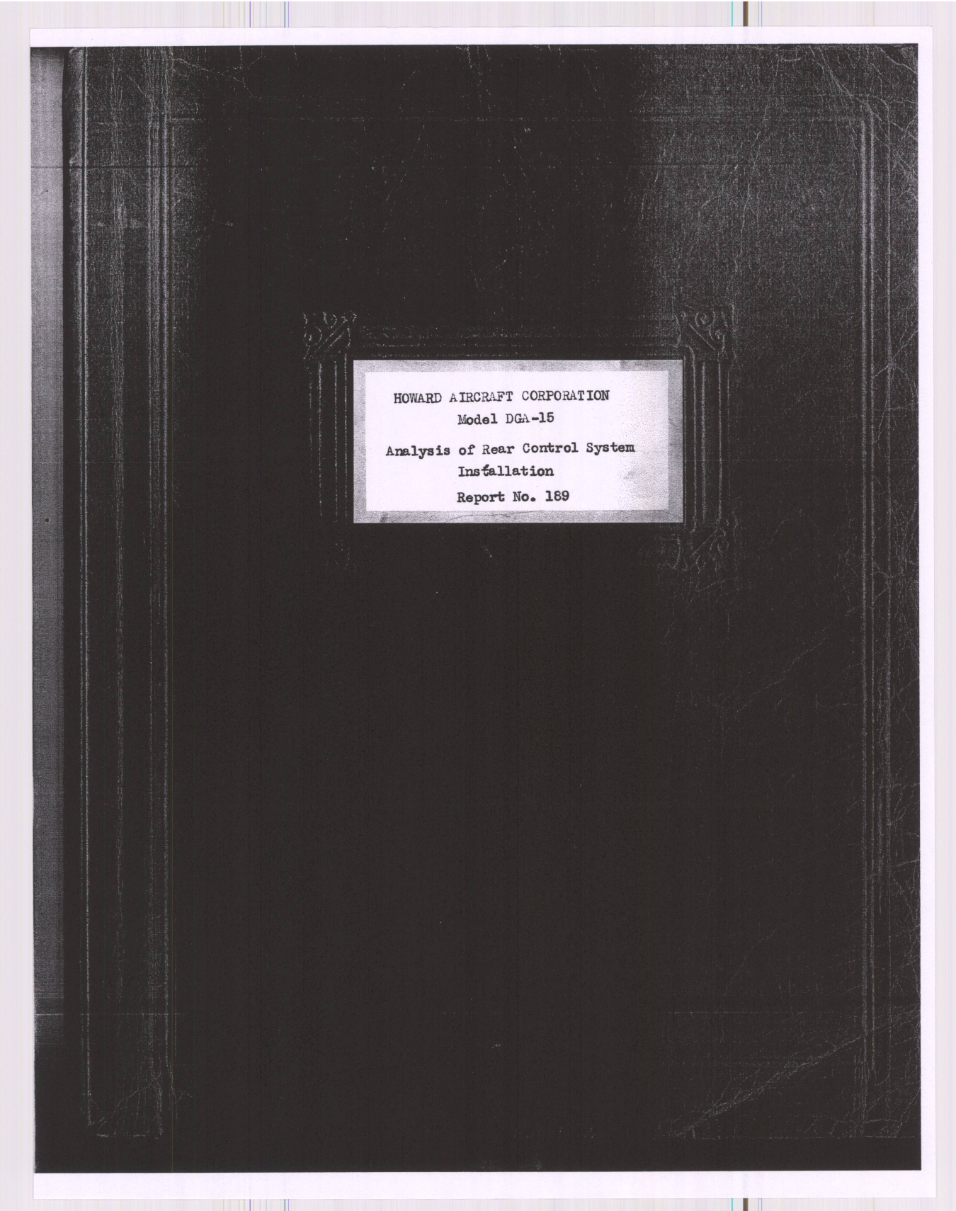 Sample page 1 from AirCorps Library document: Report 189, Analysis of Rear Control System Installation, DGA-15