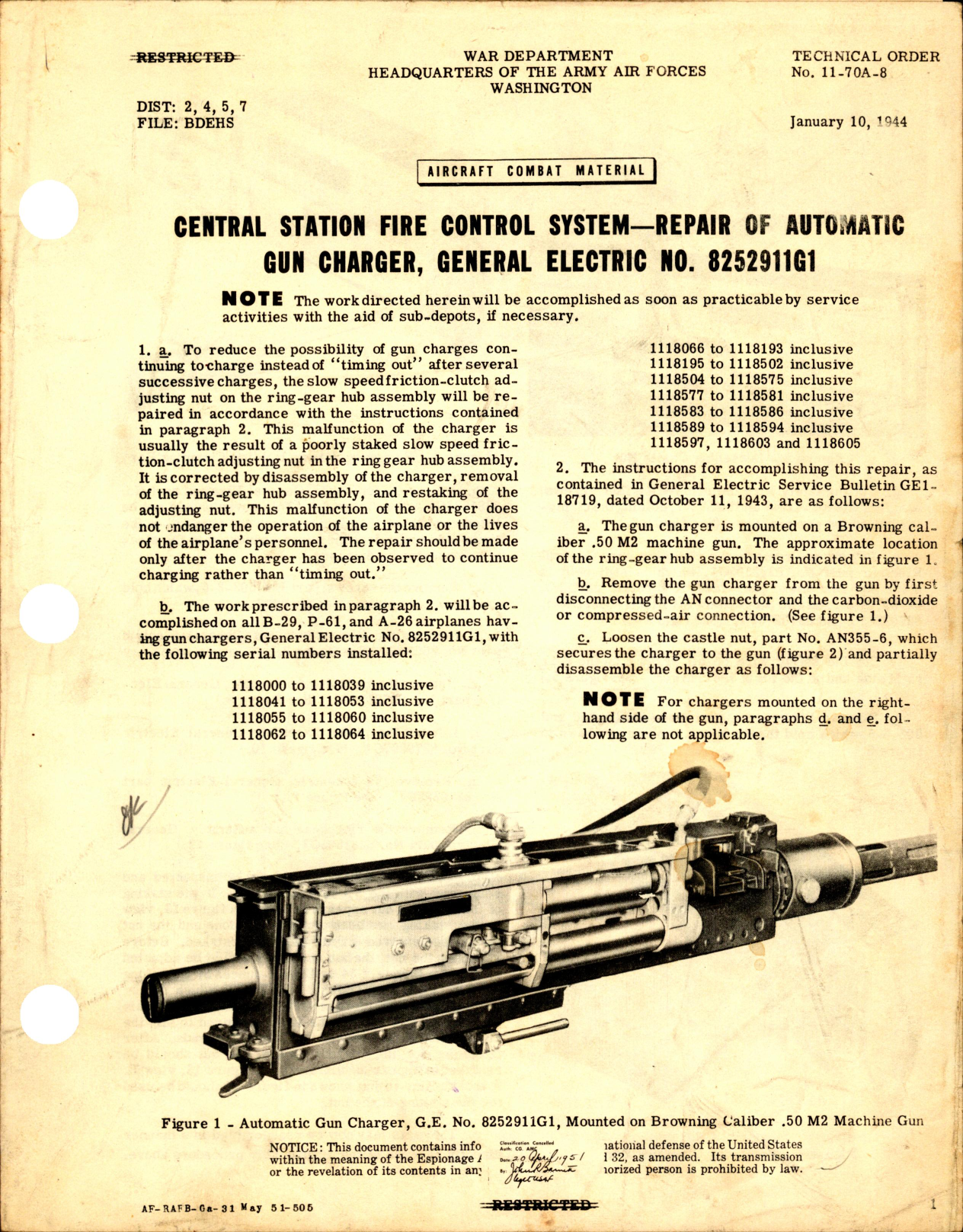 Sample page 1 from AirCorps Library document: Repair of Automatic Gun Charger - General Electric No. 8252911G1