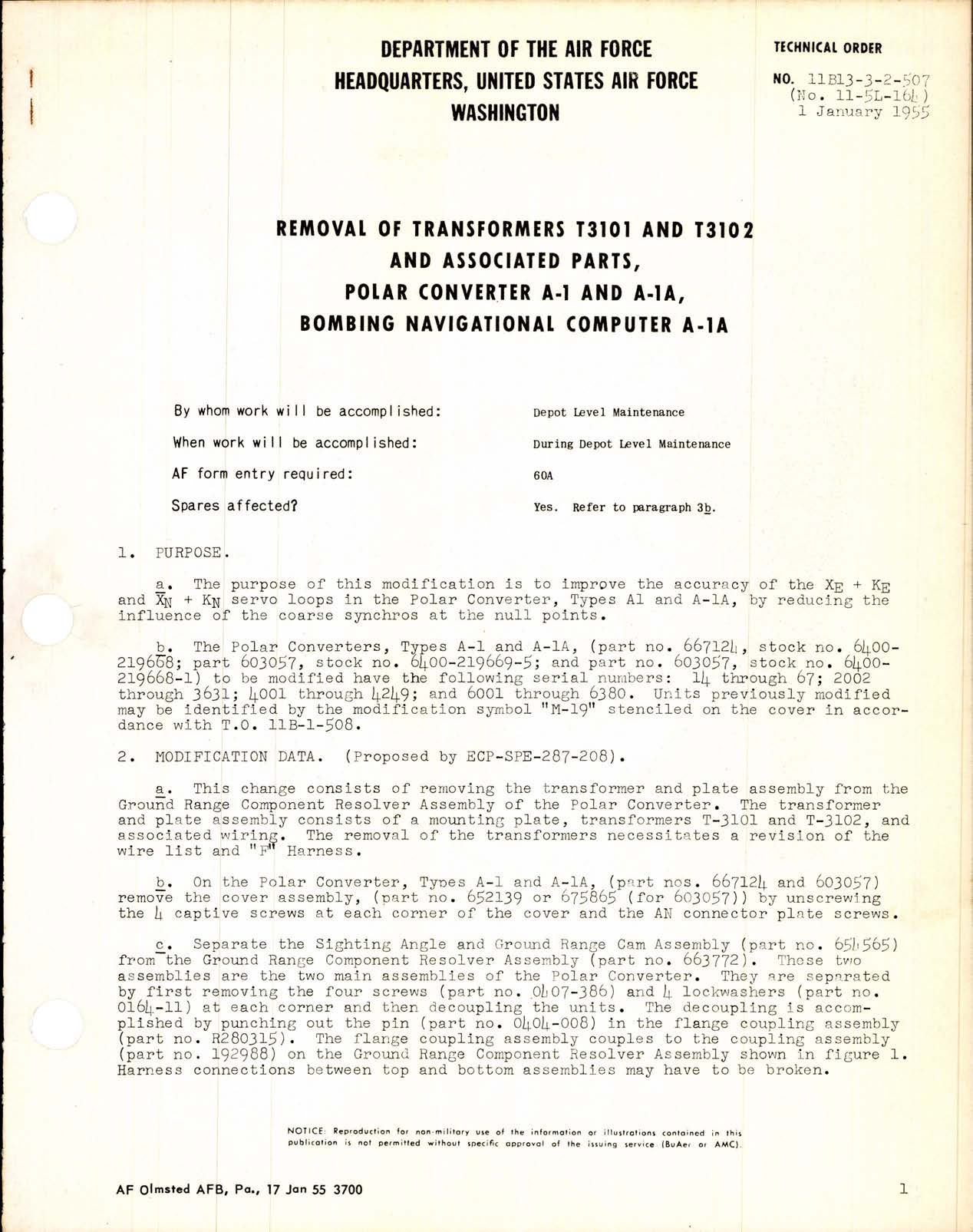 Sample page 1 from AirCorps Library document: Removal of Transformers T3101 and T3102