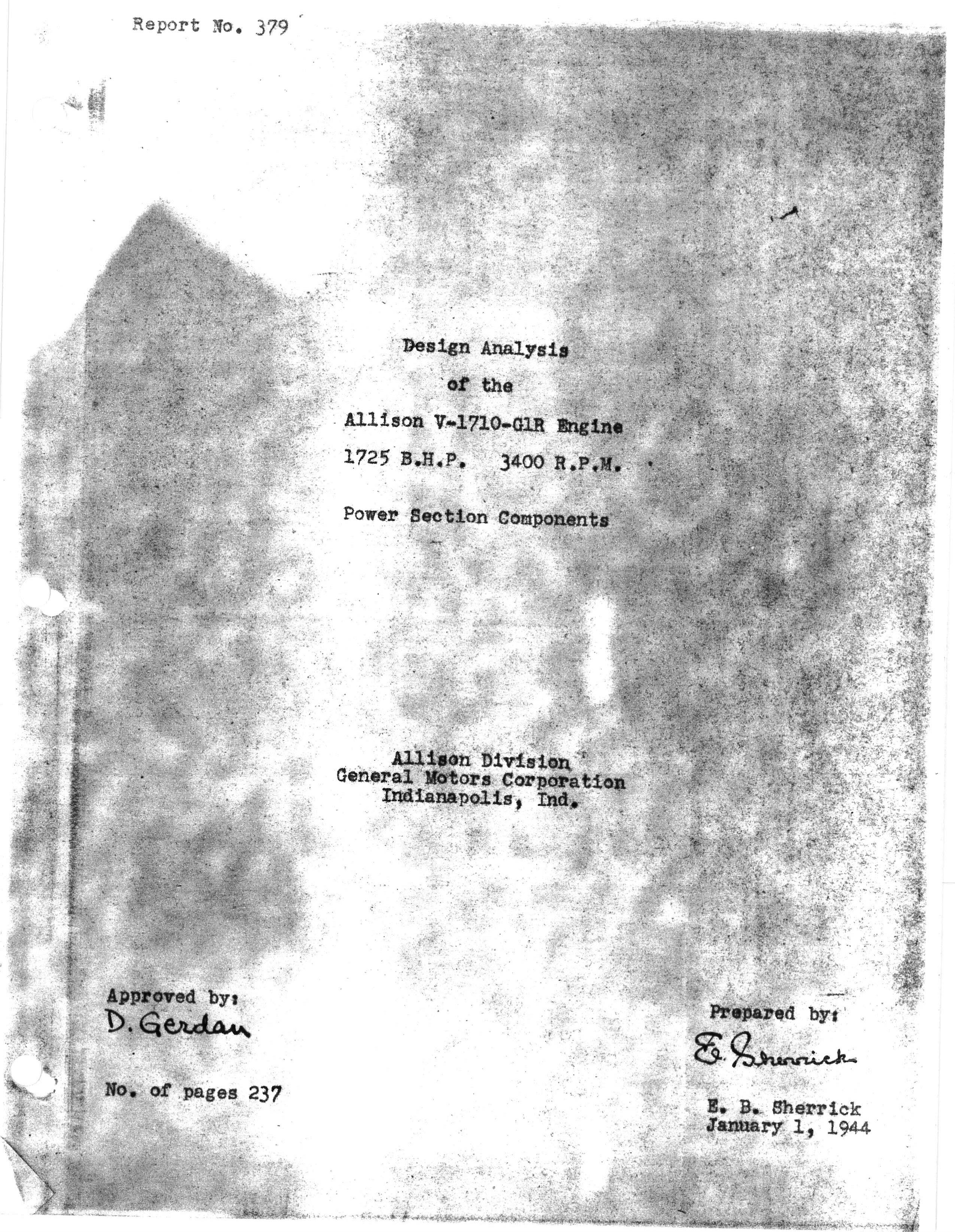 Sample page 2 from AirCorps Library document: Design Analysis of the Allison V-1710-G1R Engine (1725 B.H.P 3400 R.P.M.) Power Section Components