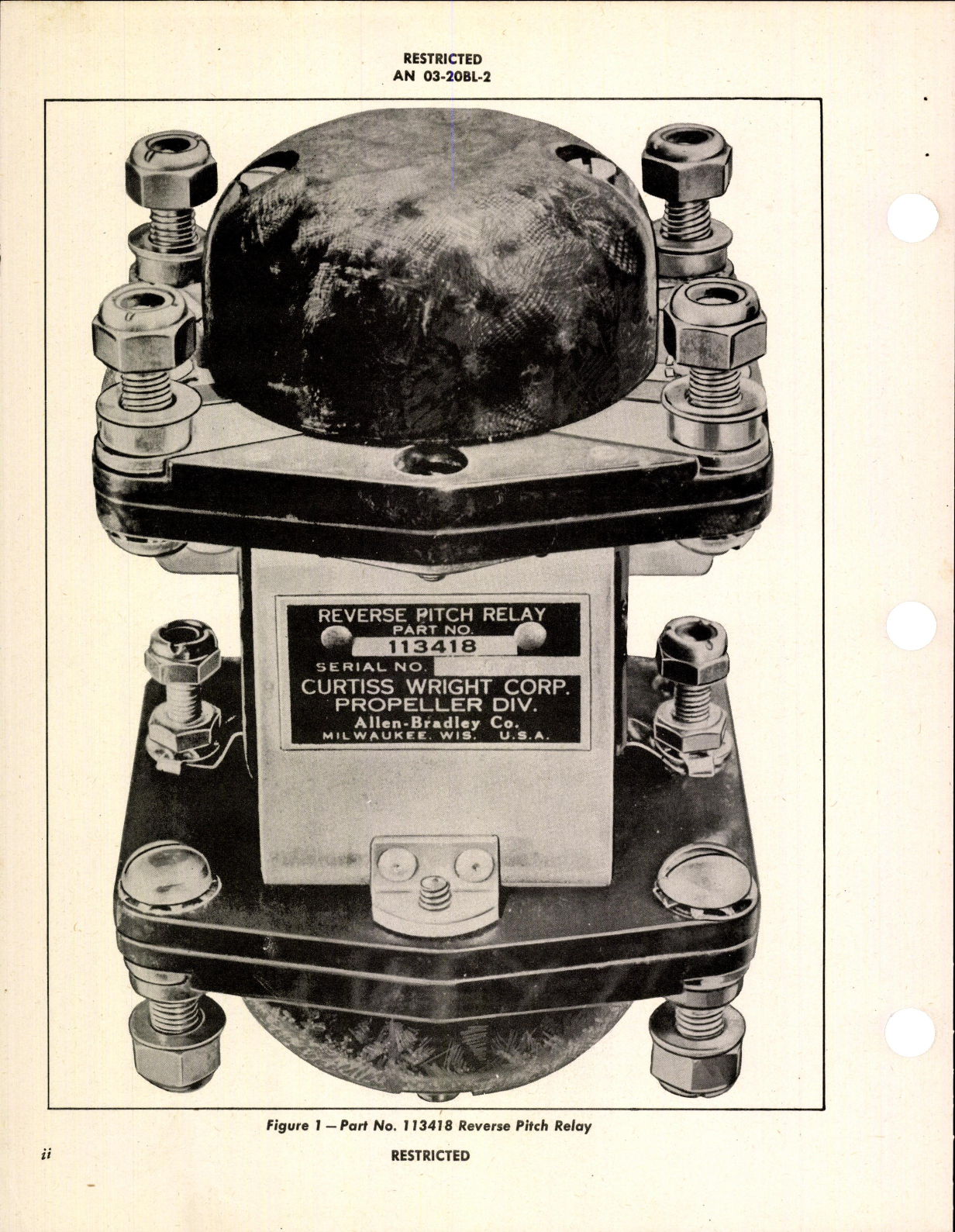 Sample page 4 from AirCorps Library document: Handbook of Instructions with Parts Catalog for Part No 113418 Reverse Pitch Relay