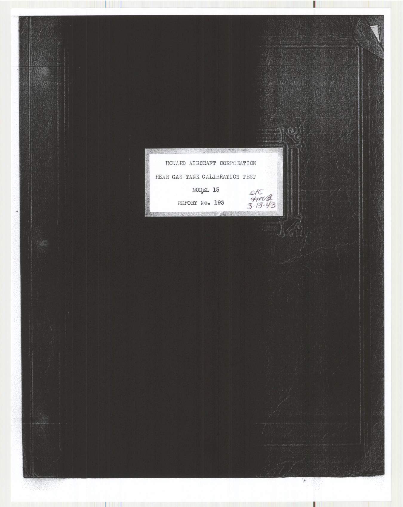 Sample page 1 from AirCorps Library document: Report 193, Rear Gas Tank Calibration Test, DGA-15