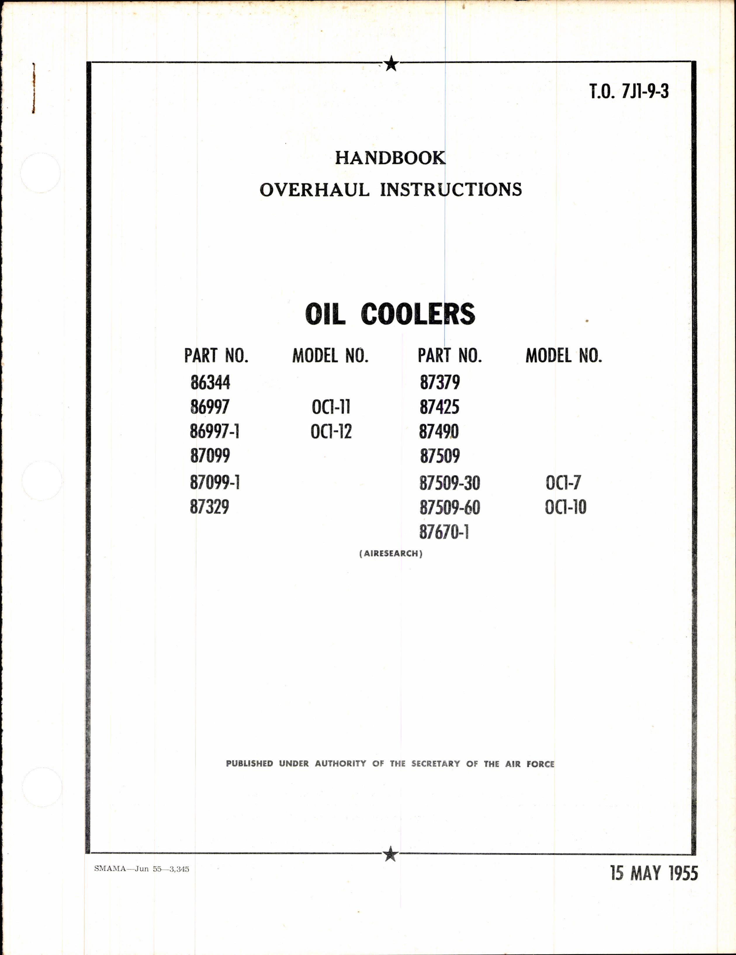 Sample page 1 from AirCorps Library document: Handbook Overhaul Instructions for Oil Coolers