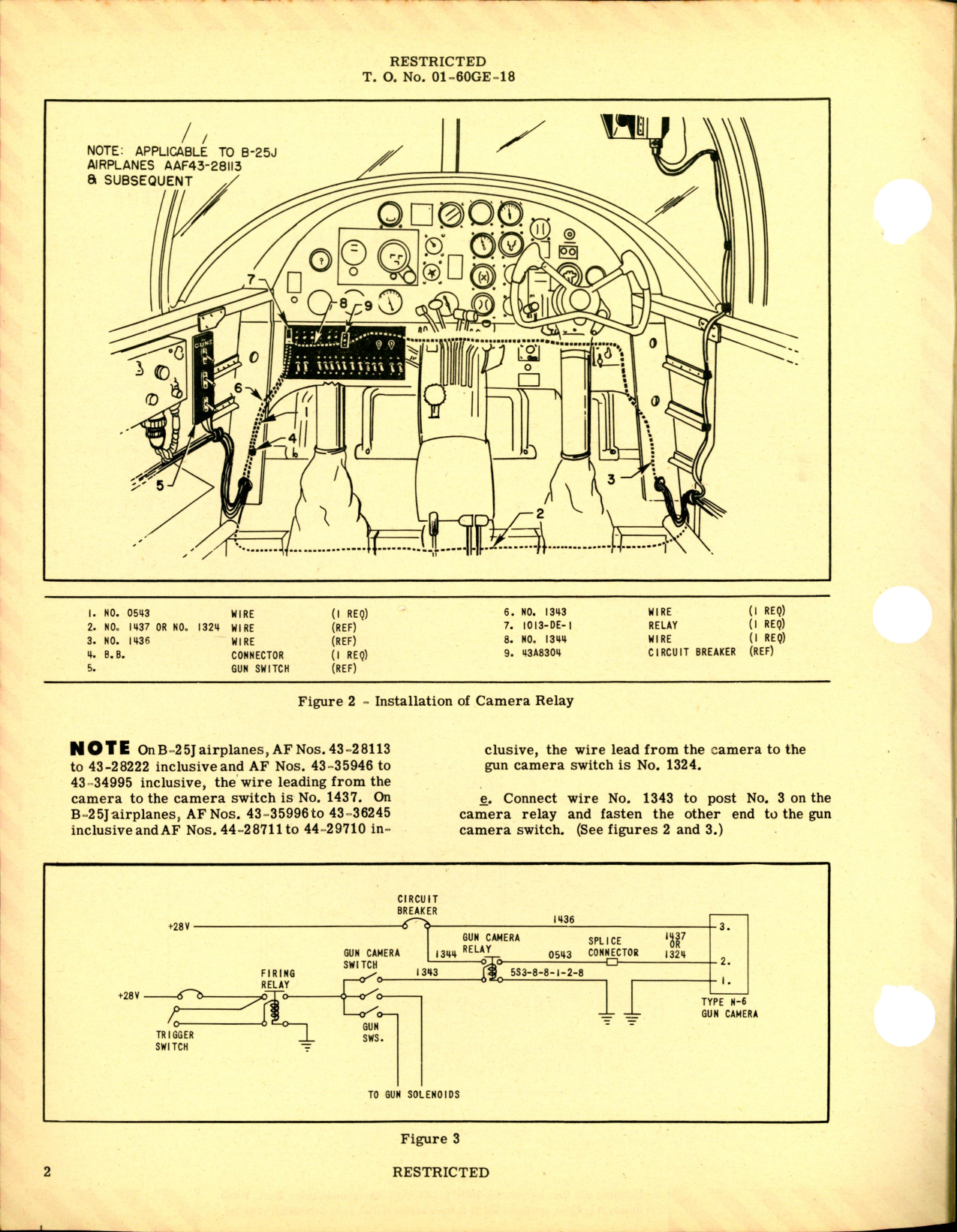 Sample page 2 from AirCorps Library document: Installation of Relay in Gun Camera Electrical Circuit for B-25J