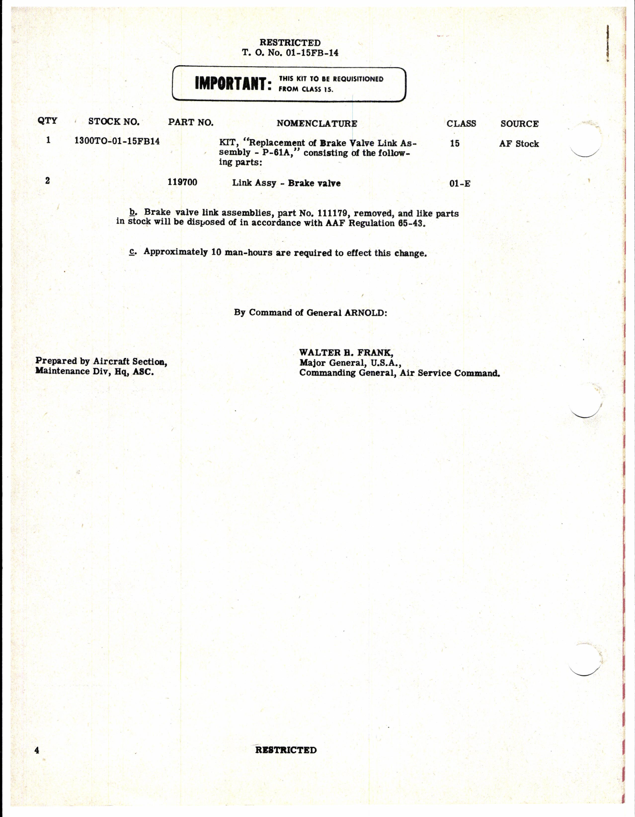 Sample page 4 from AirCorps Library document: Northrop - Replacement of Brake Valve Link Assembly for P-61A