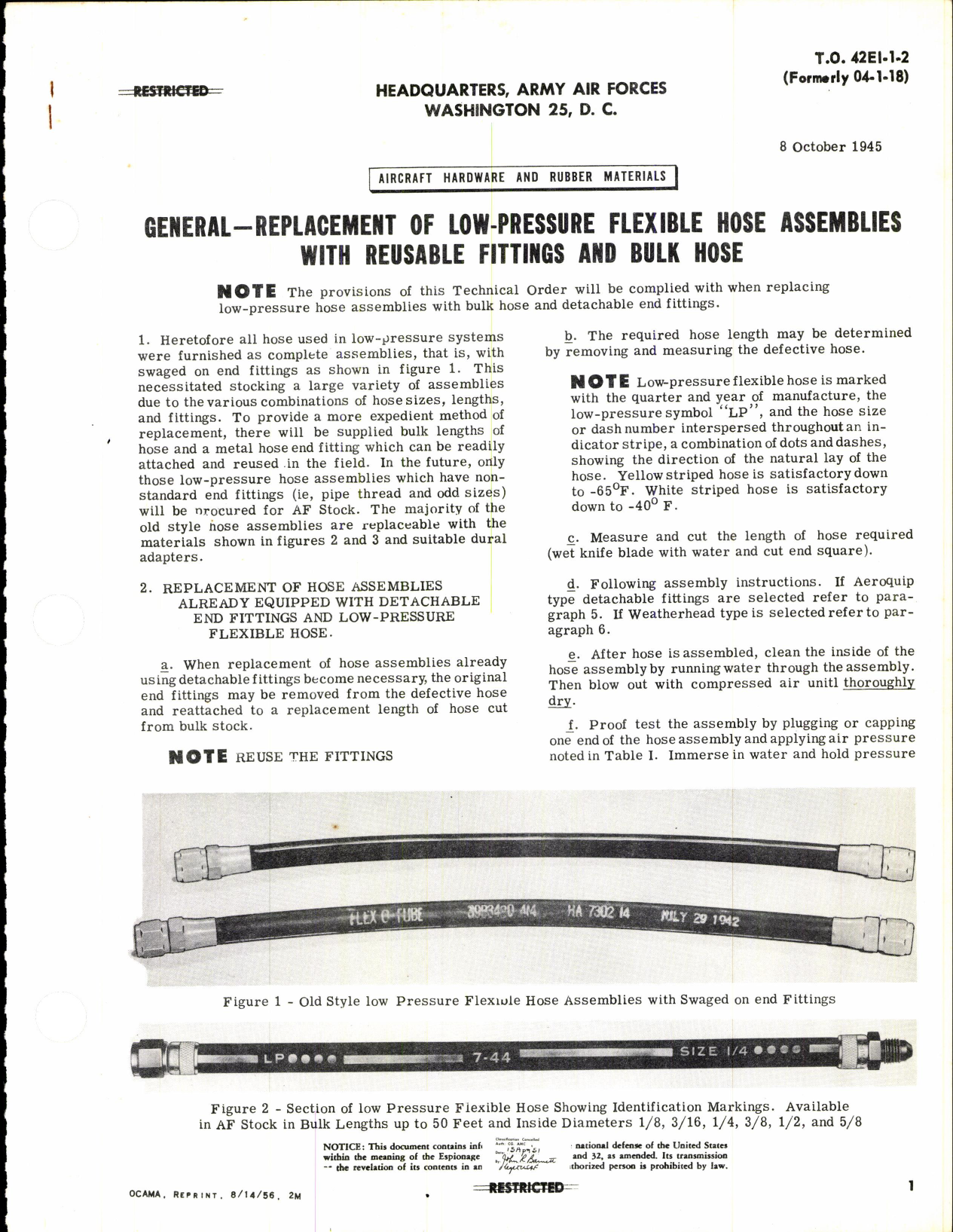Sample page 1 from AirCorps Library document: Replacement of Low-Pressure Flexible Hose Assemblies