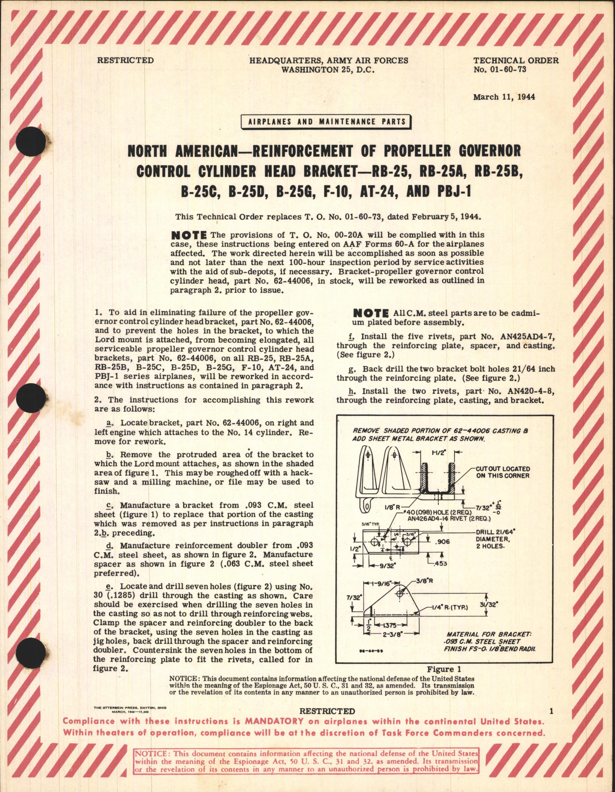 Sample page 1 from AirCorps Library document: Propeller Governor Control Cylinder Head Bracket for RB-25