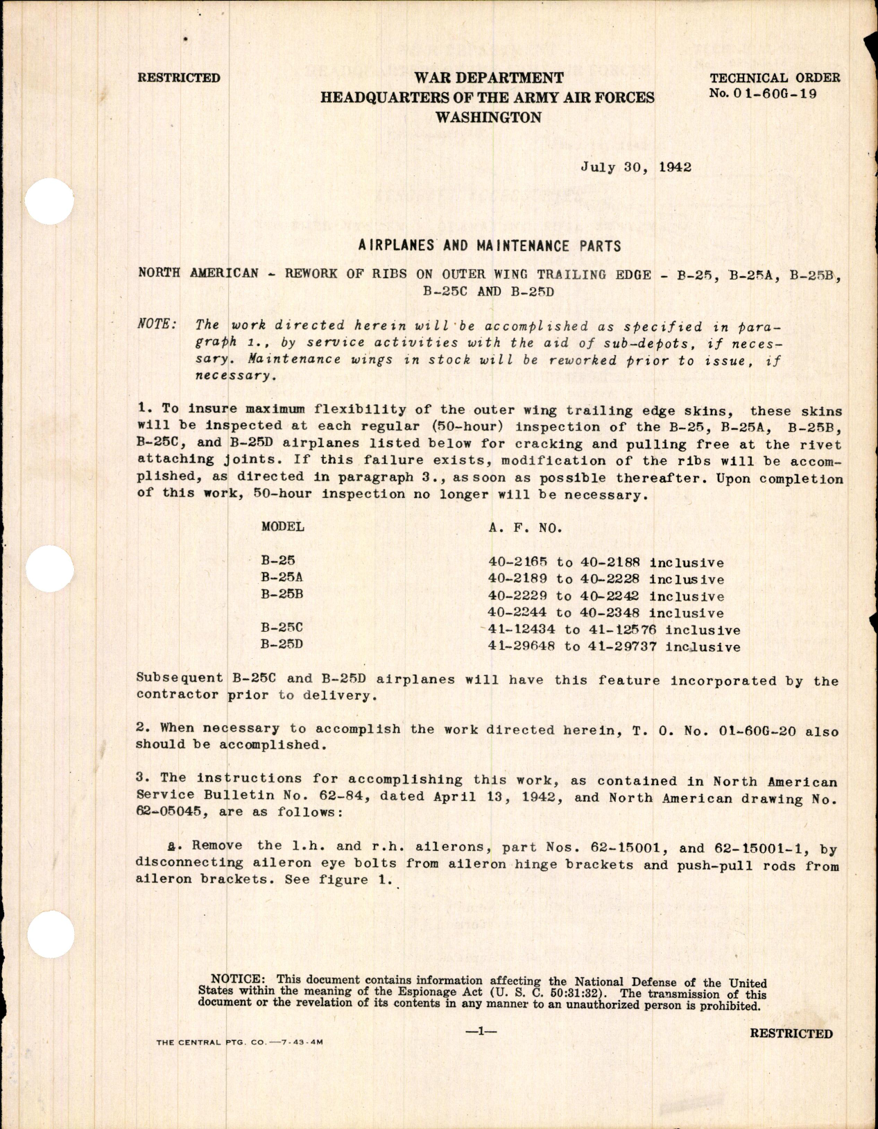 Sample page 1 from AirCorps Library document: Rework of Ribs on Outer Wing Trailing Edge