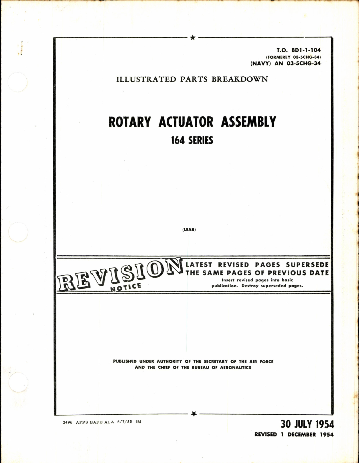 Sample page 1 from AirCorps Library document: Illustrated Parts Breakdown Rotary Actuator Assembly 164 Series