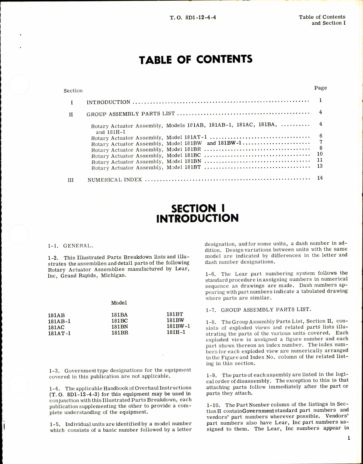 Sample page 3 from AirCorps Library document: Illustrated Parts Breakdown Rotary Actuator Assembly 181 Series