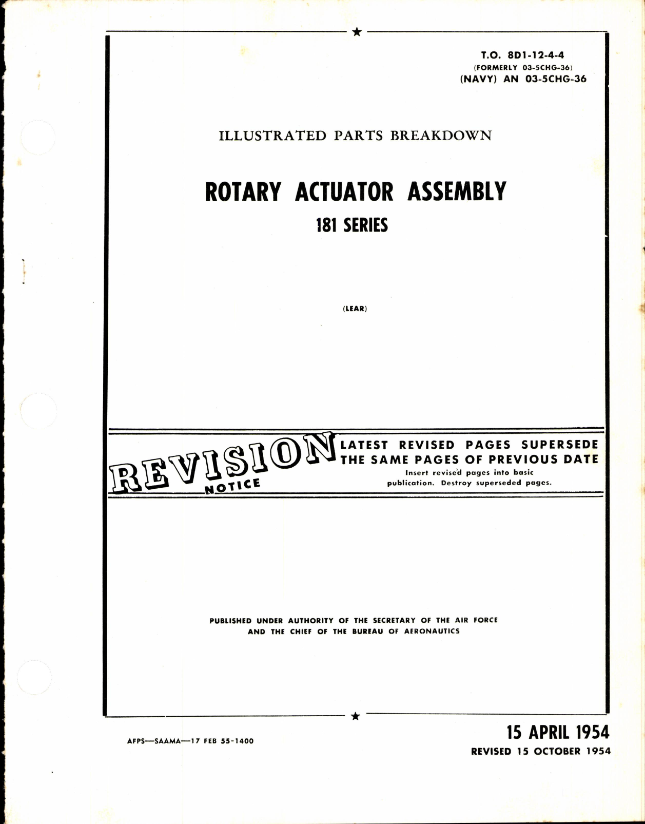 Sample page 1 from AirCorps Library document: Illustrated Parts Breakdown Rotary Actuator Assembly 181 Series