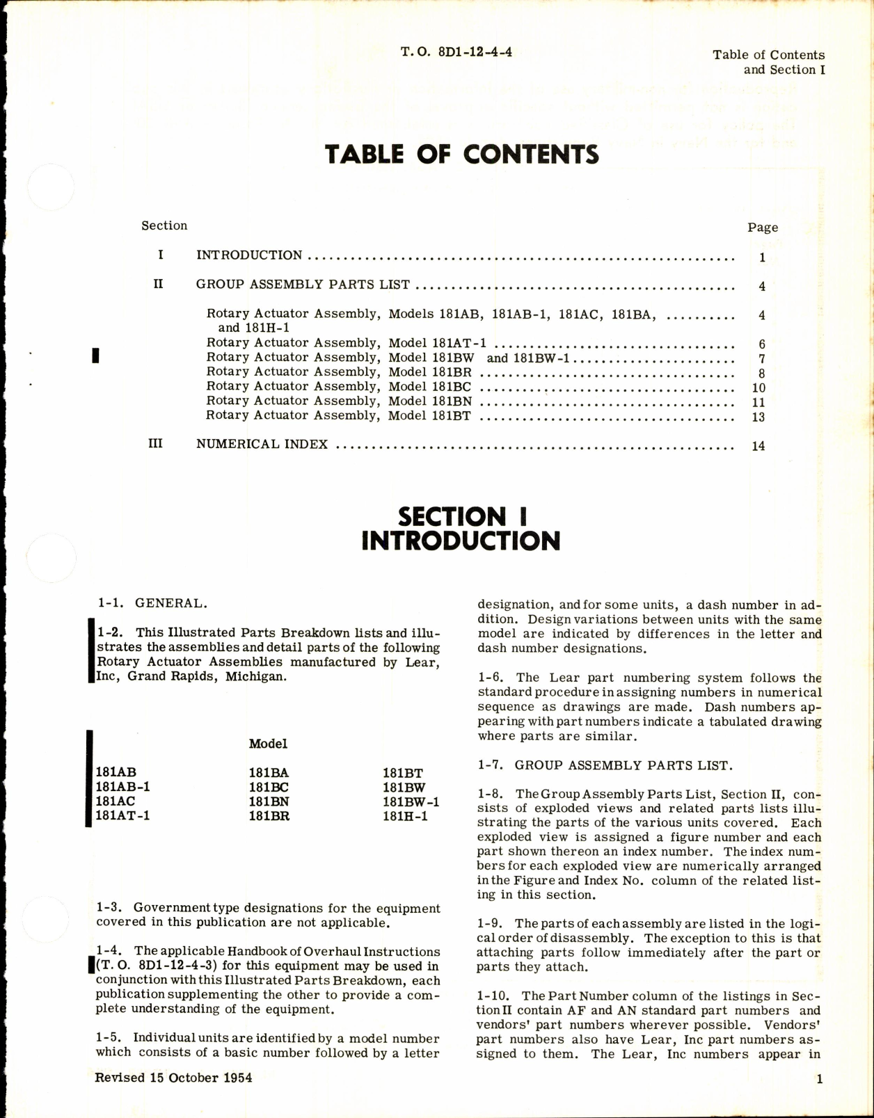 Sample page 3 from AirCorps Library document: Illustrated Parts Breakdown Rotary Actuator Assembly 181 Series