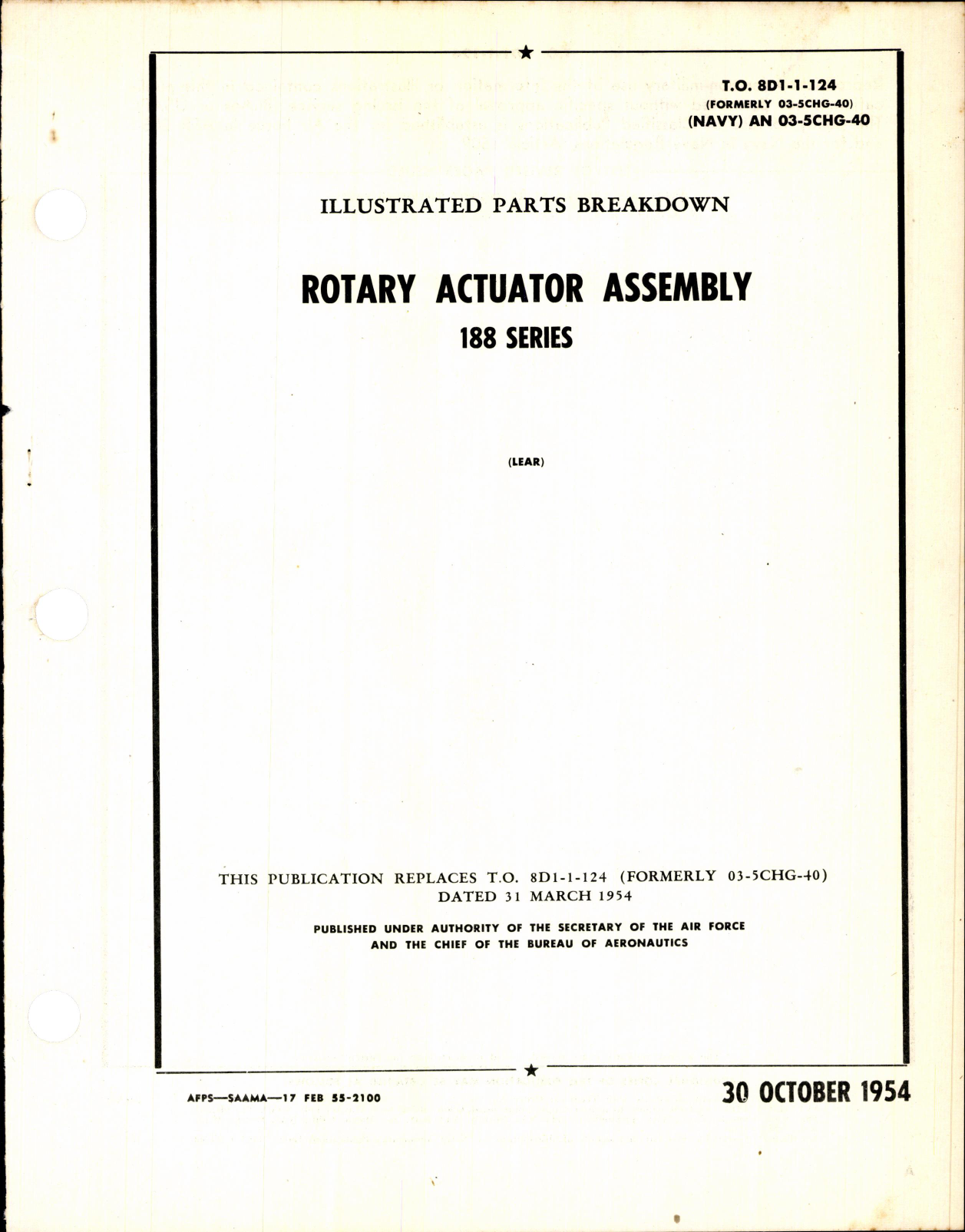 Sample page 1 from AirCorps Library document: Illustrated Parts Breakdown Rotary Actuator Assembly 188 Series